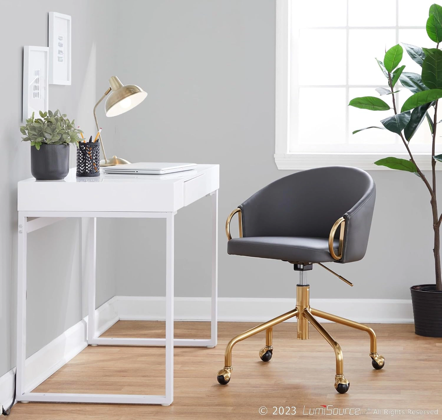 Platinum-Level Office Chairs Claire Luxurious Task Chair, Adjustable Height, Gray