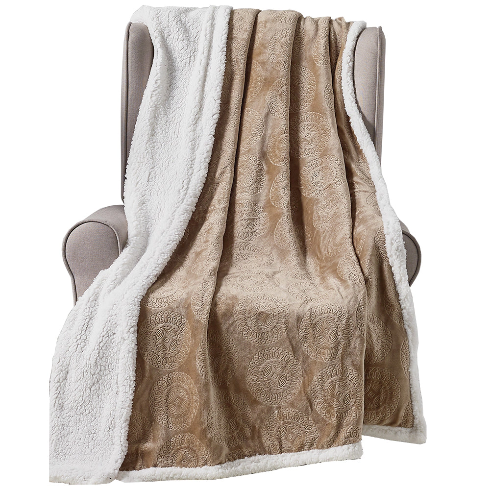 Plazatex Caesar Sherpa Decorative Super Soft Throw Blanket for Sleep/Decor 50" x 60" Taupe