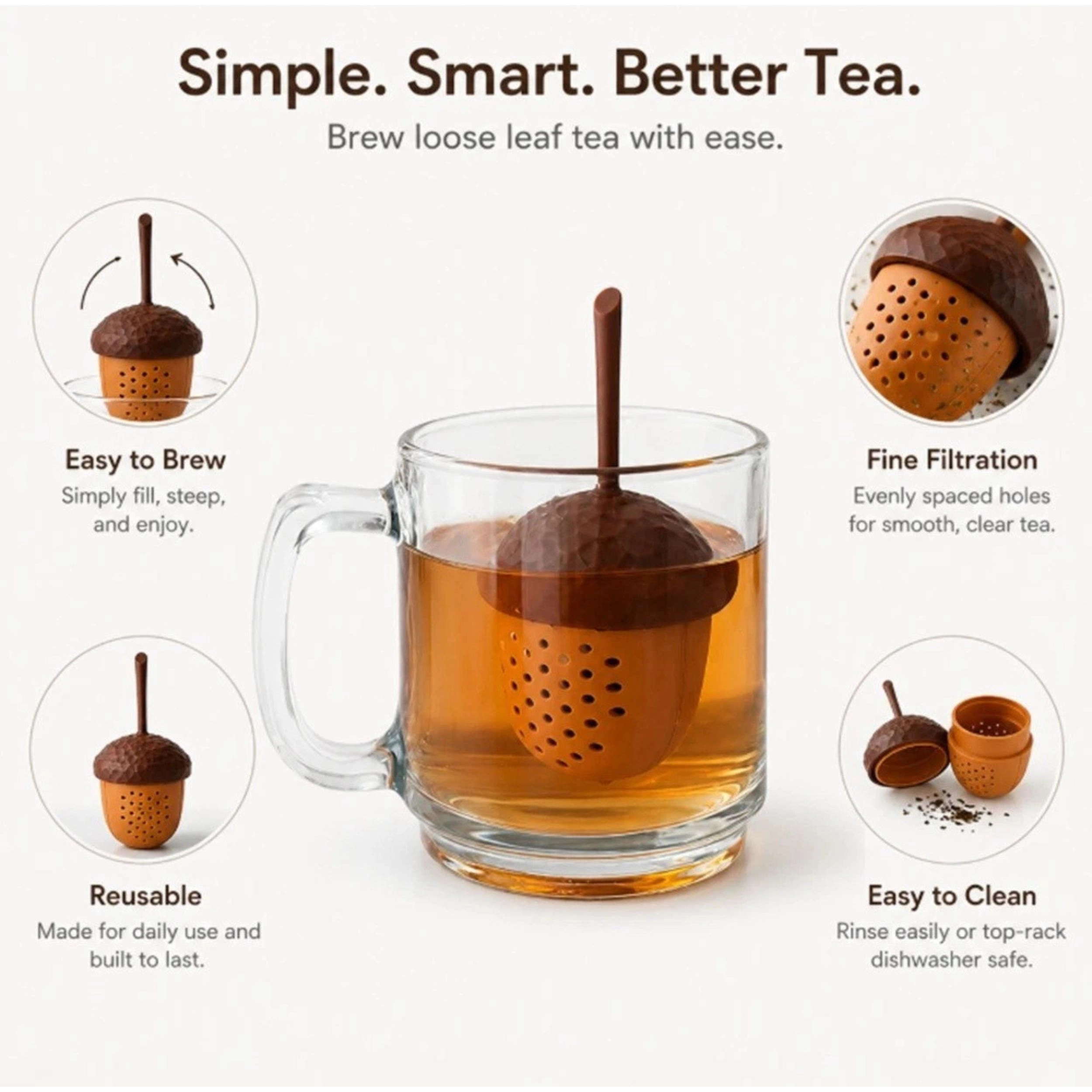 Home Collection Pine Cone Silicone Tea Infuser Long Handle Loose Leaf Tea Strainer