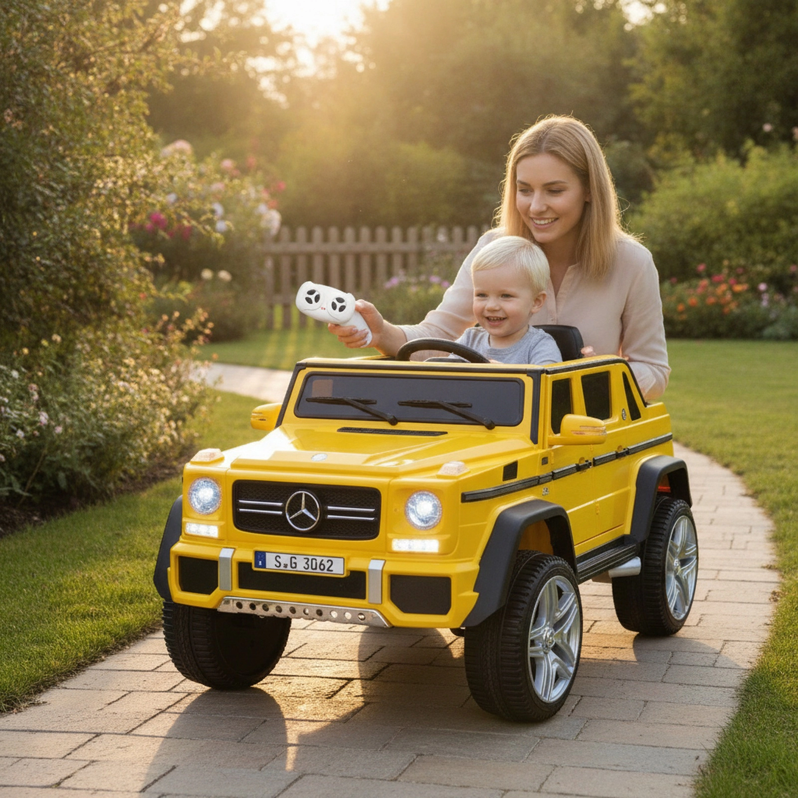 12V Kids Ride On Car Parent Remote Lockable Openable Doors 4-Wheel Spring Suspension Rear Storage Box Ages 3-6 Yellow