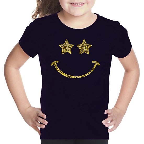LA Pop Art Girls Word Art T-Shirt - Rockstar Smiley
