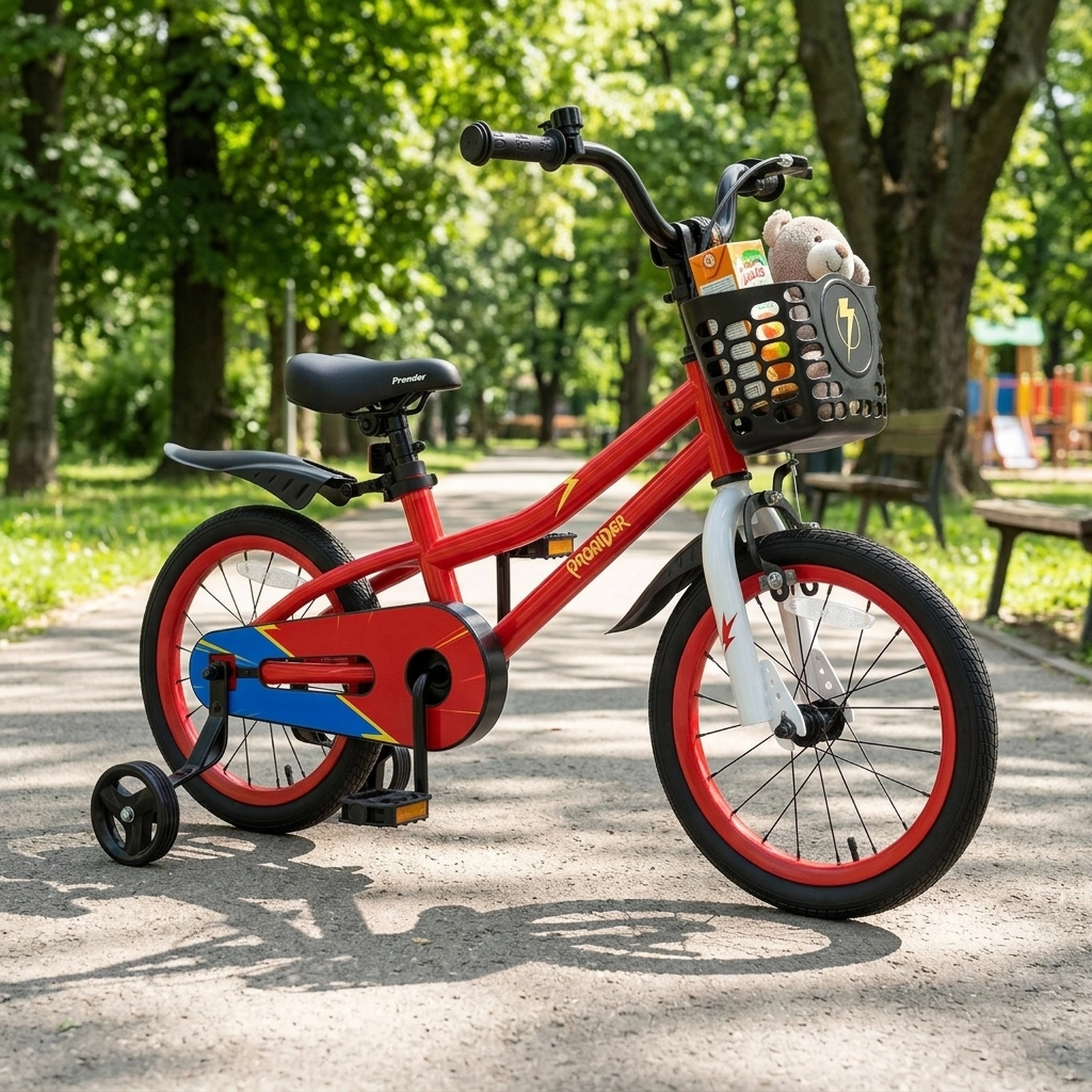 16-in Kids Bike Removable Training Wheels Ages 4-7 Carbon Steel Bicycle Hand Brake Coaster Brake Front Basket