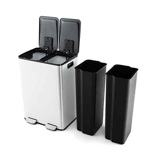 SUGIFT 16-Gal Dual Barrel Soft-Close Pedal Deodorizer Trash Can 19-in x 15-in x 27-in 39-in Open Height White