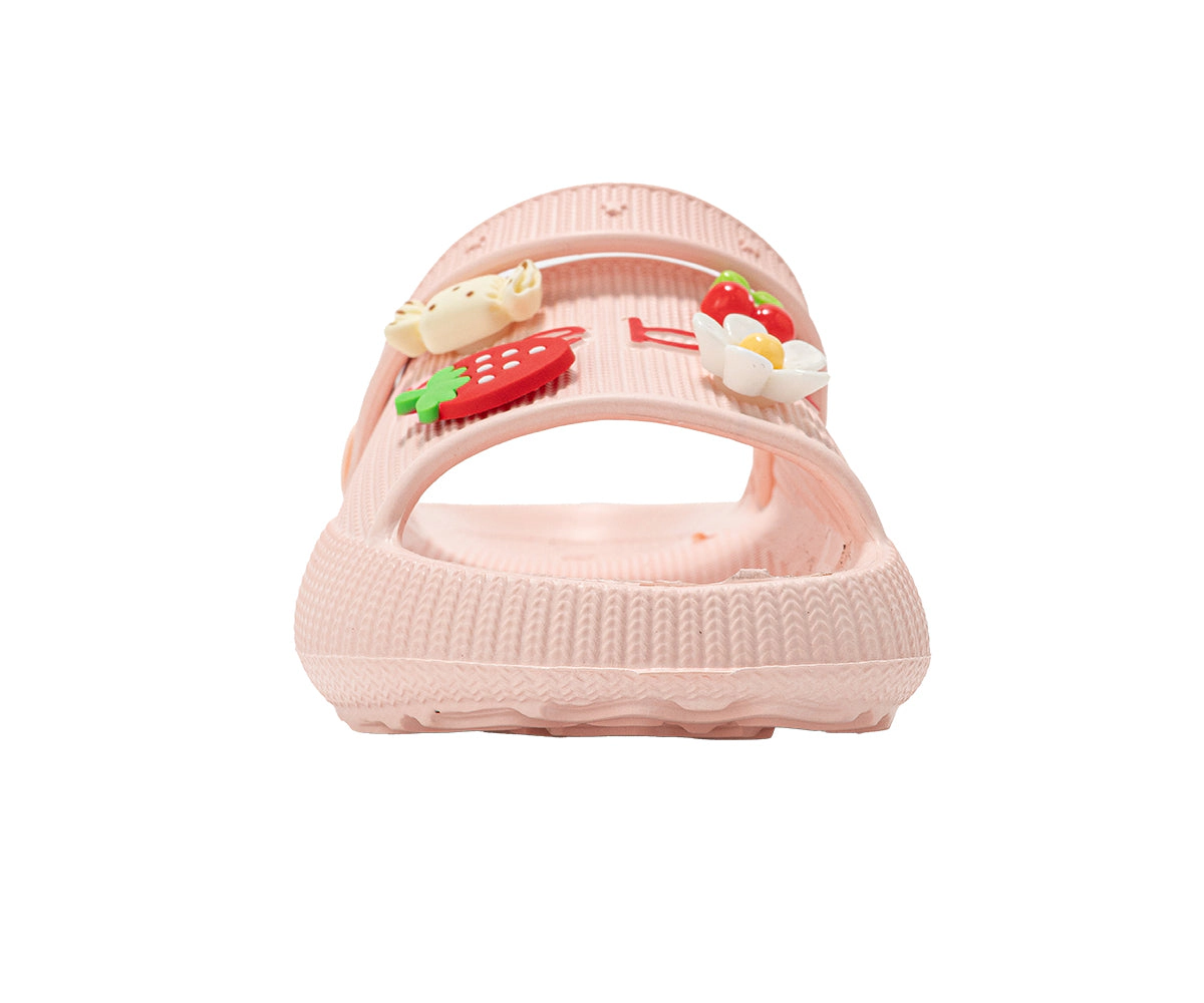 bebe Toddler Girl's EVA Slide Sandals with Fruit Charms Slip On Shoes