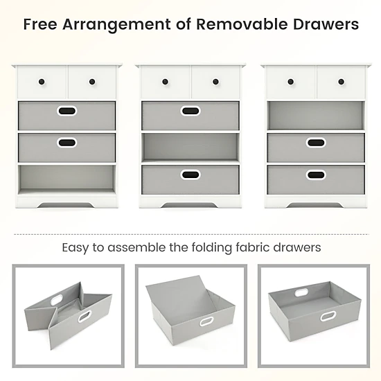 Glintex 4-Drawer Dresser with Open Shelf and Removable Fabric Drawers