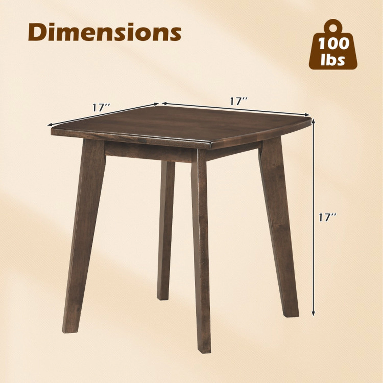SUGIFT Thickened Top and Curved Edge Walnut Solid Rubber Wood Square End Table