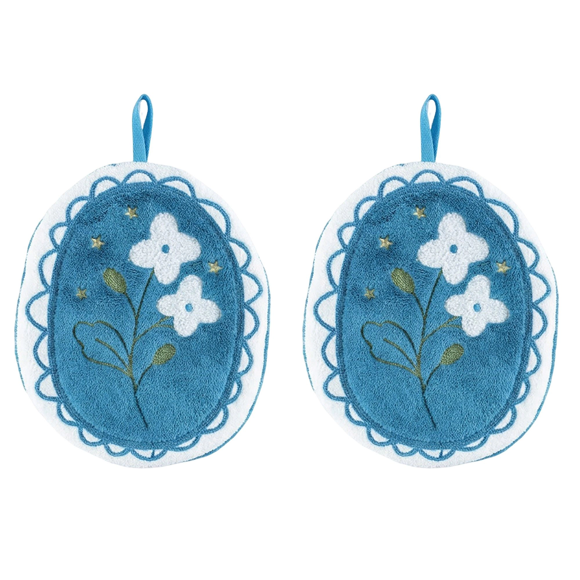 Alilang Unisex 2 Pack Coral Fleece Hanging Hand Towels Floral Design Soft Kitchen Bathroom