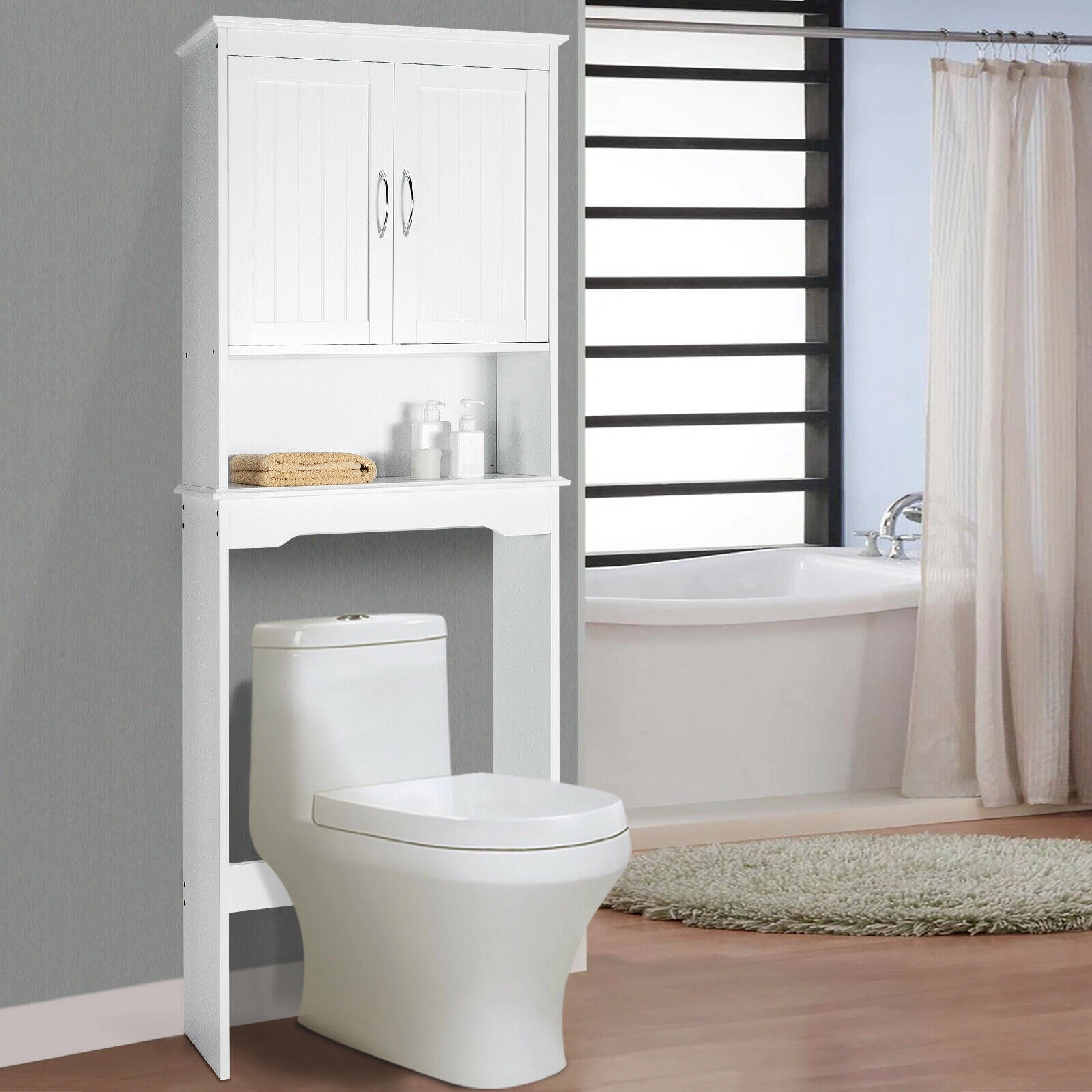 SlickBlue 2 Door Over Toilet Bathroom Storage Cabinet with Shelf