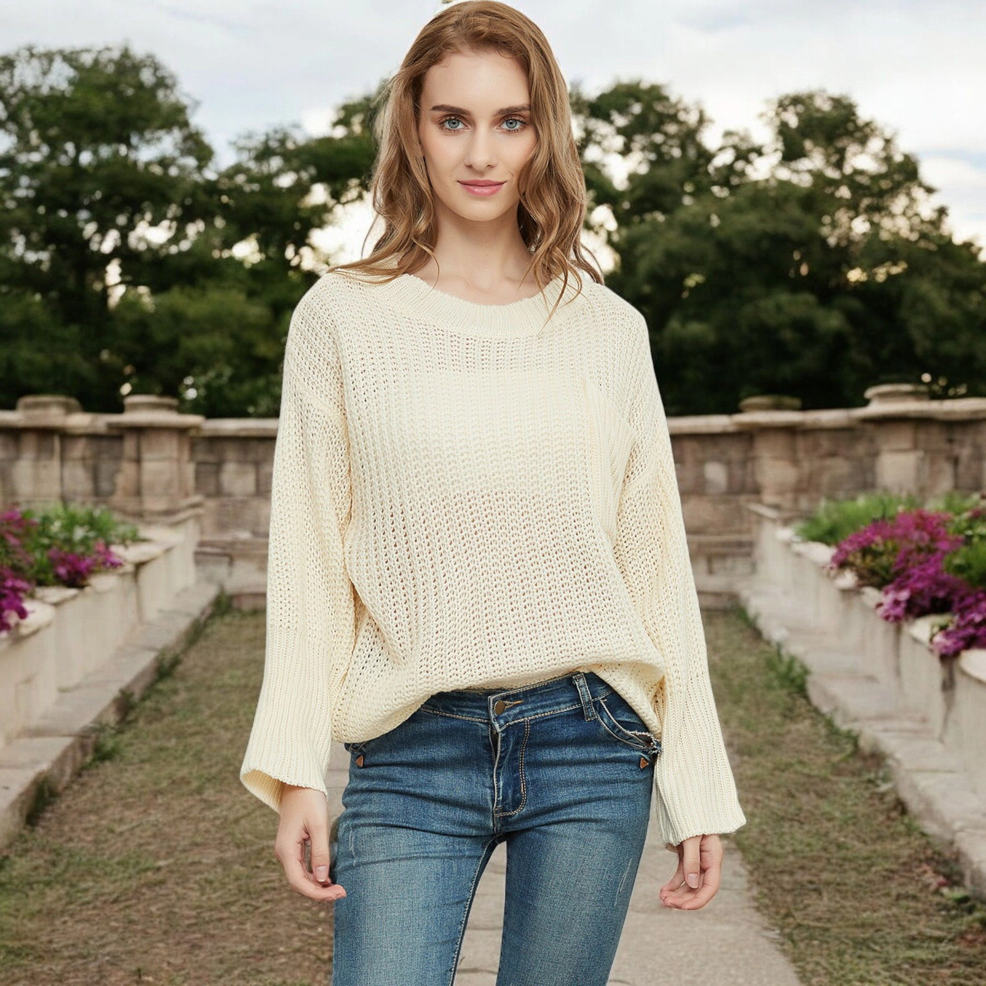 Anna-Kaci Women's Loose Knit Long Sleeve Pullover Sweater with Relaxed Fit
