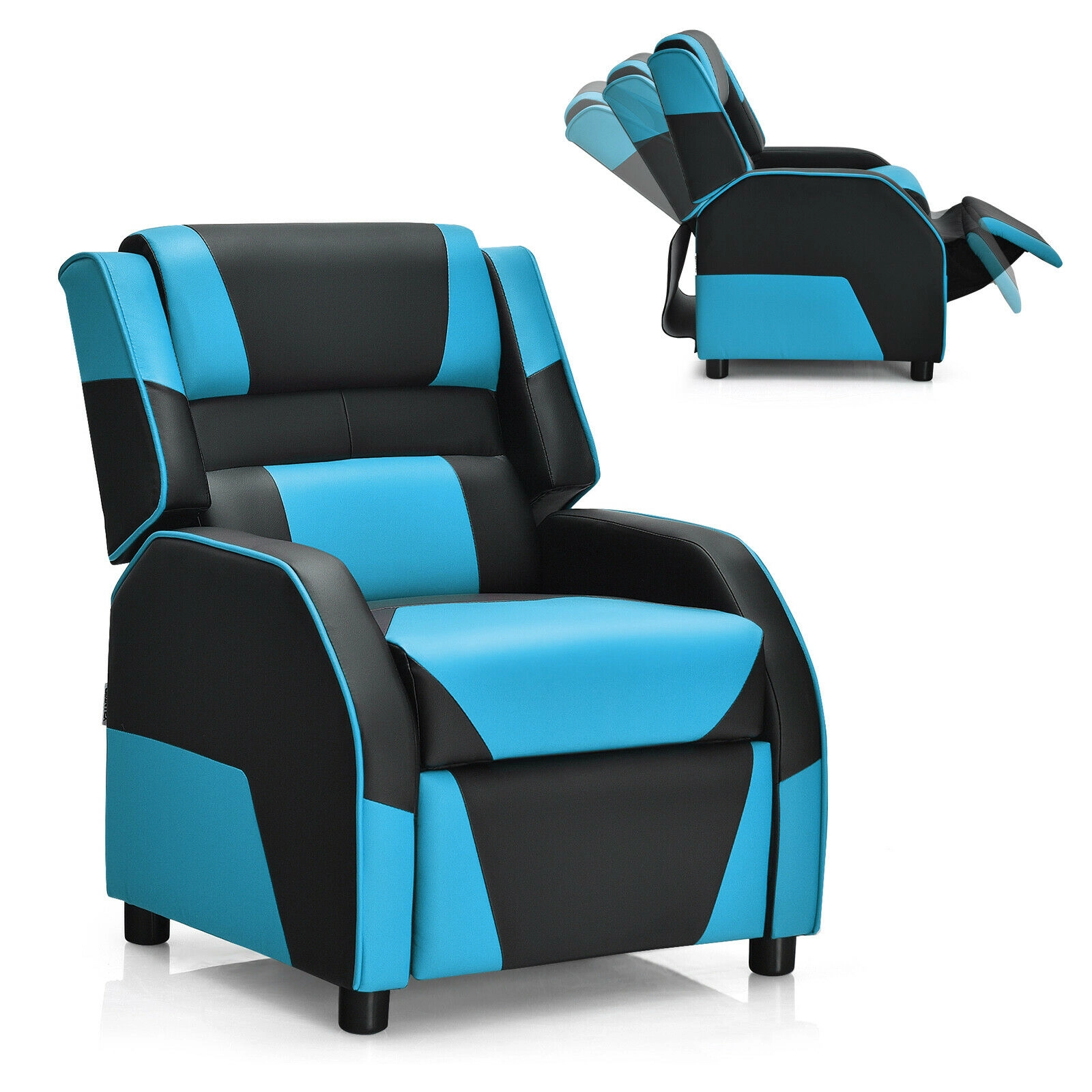 SUGIFT Blue Headrest Lumbar Support and Footrest Kids Youth PU Leather Gaming Recliner