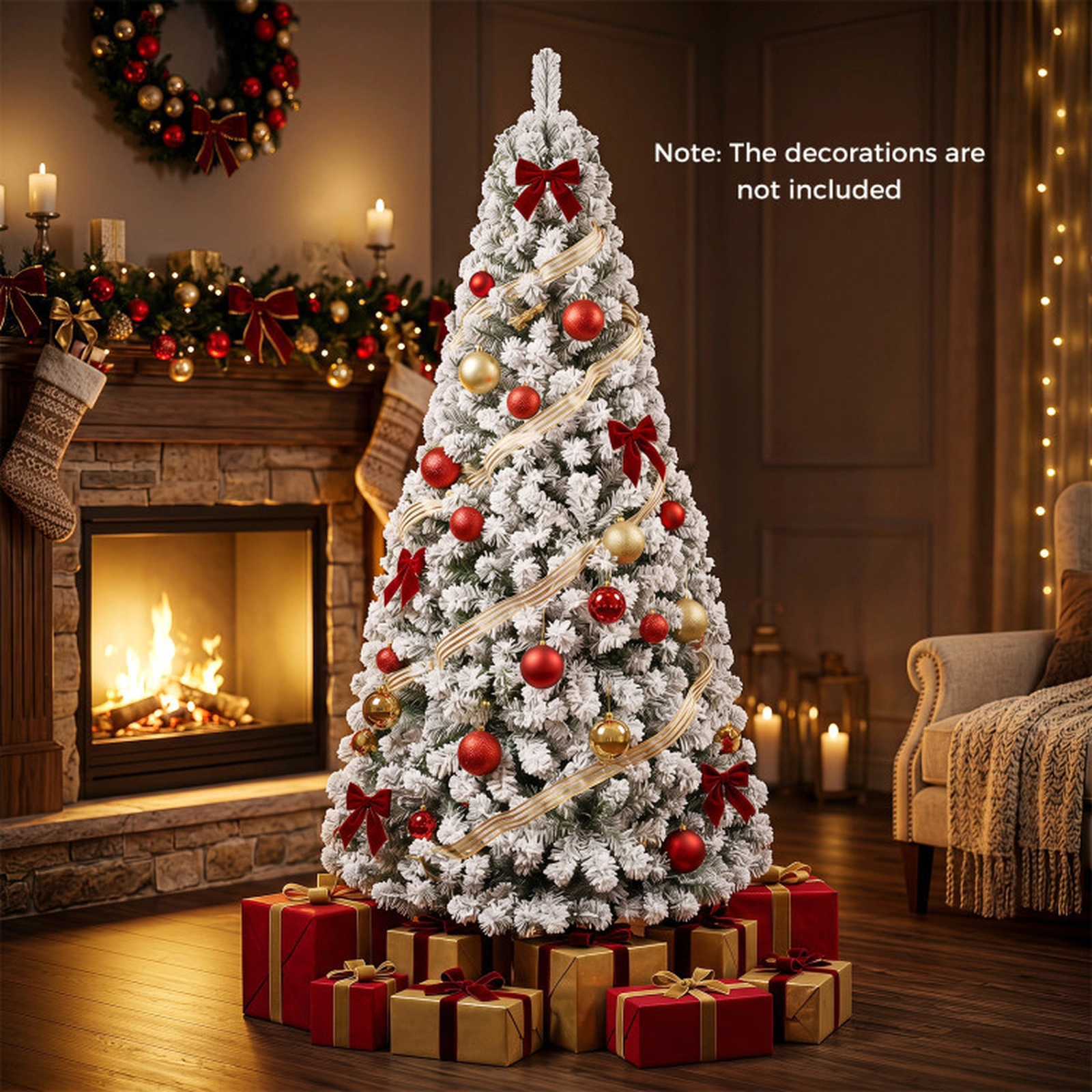 SUGIFT 6-ft Snow Flocked Artificial Christmas Tree with 600 Branch Tips 3 Sections and Foldable Stand