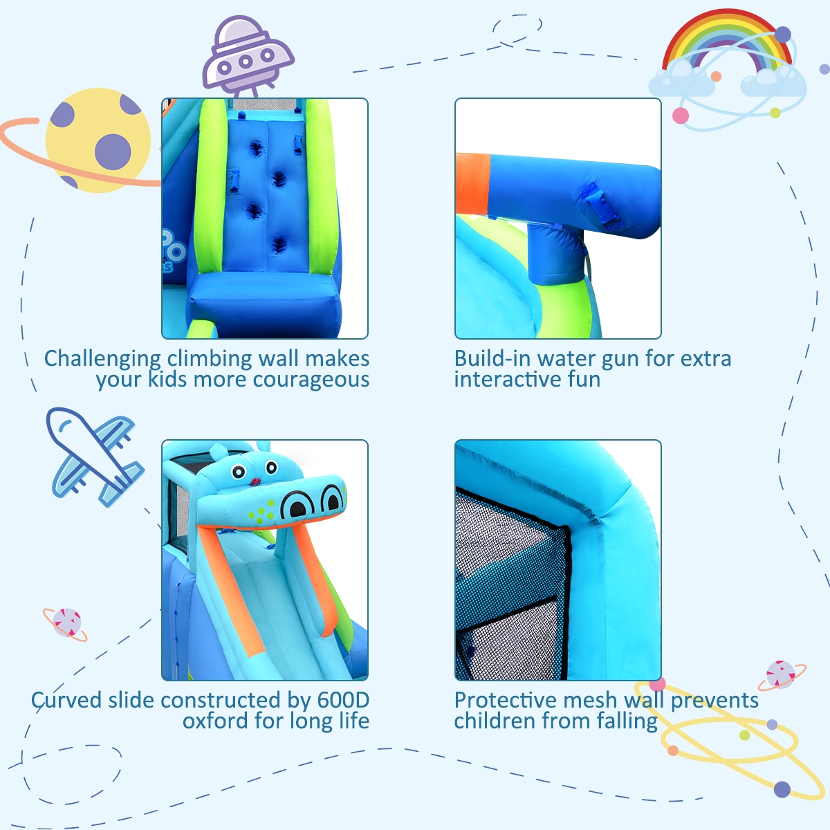 Hivvago Hippo Inflatable Water Slide Bounce House with Air Blower
