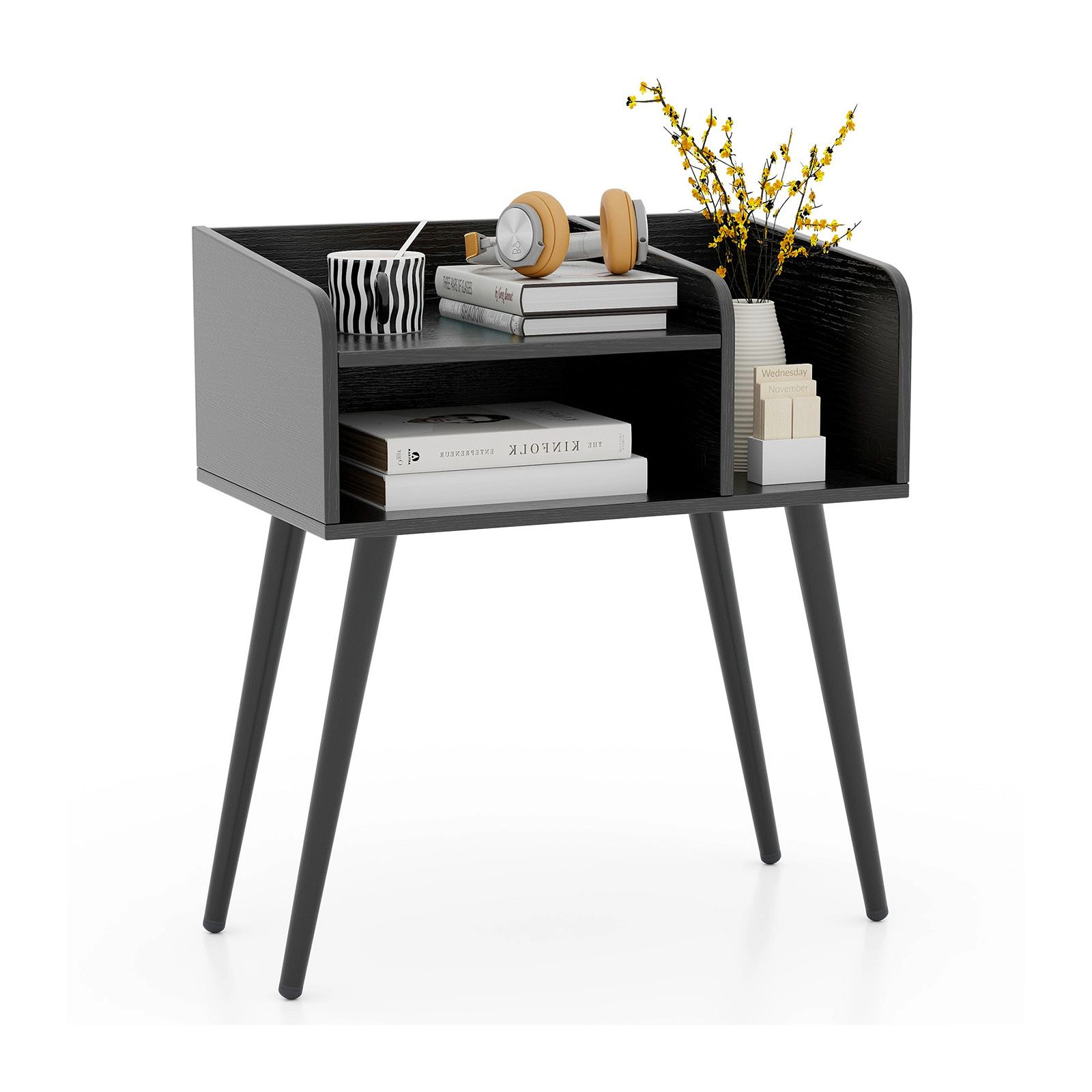 SlickBlue Mid Century Modern Nightstand with Open Storage Shelves