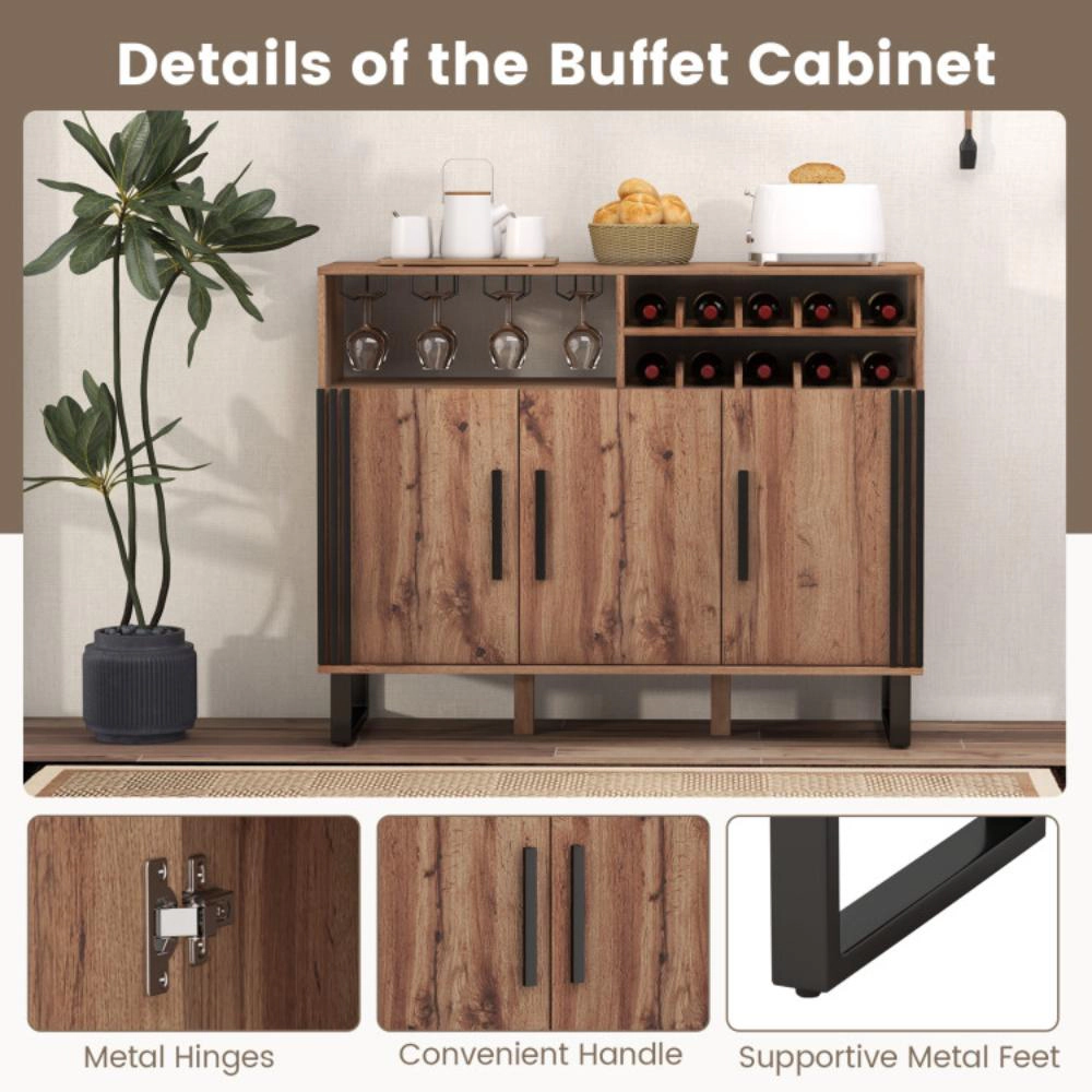Hivvago Home Wine Bar Cabinet With 3 Doors And Adjustable Shelves-Brown