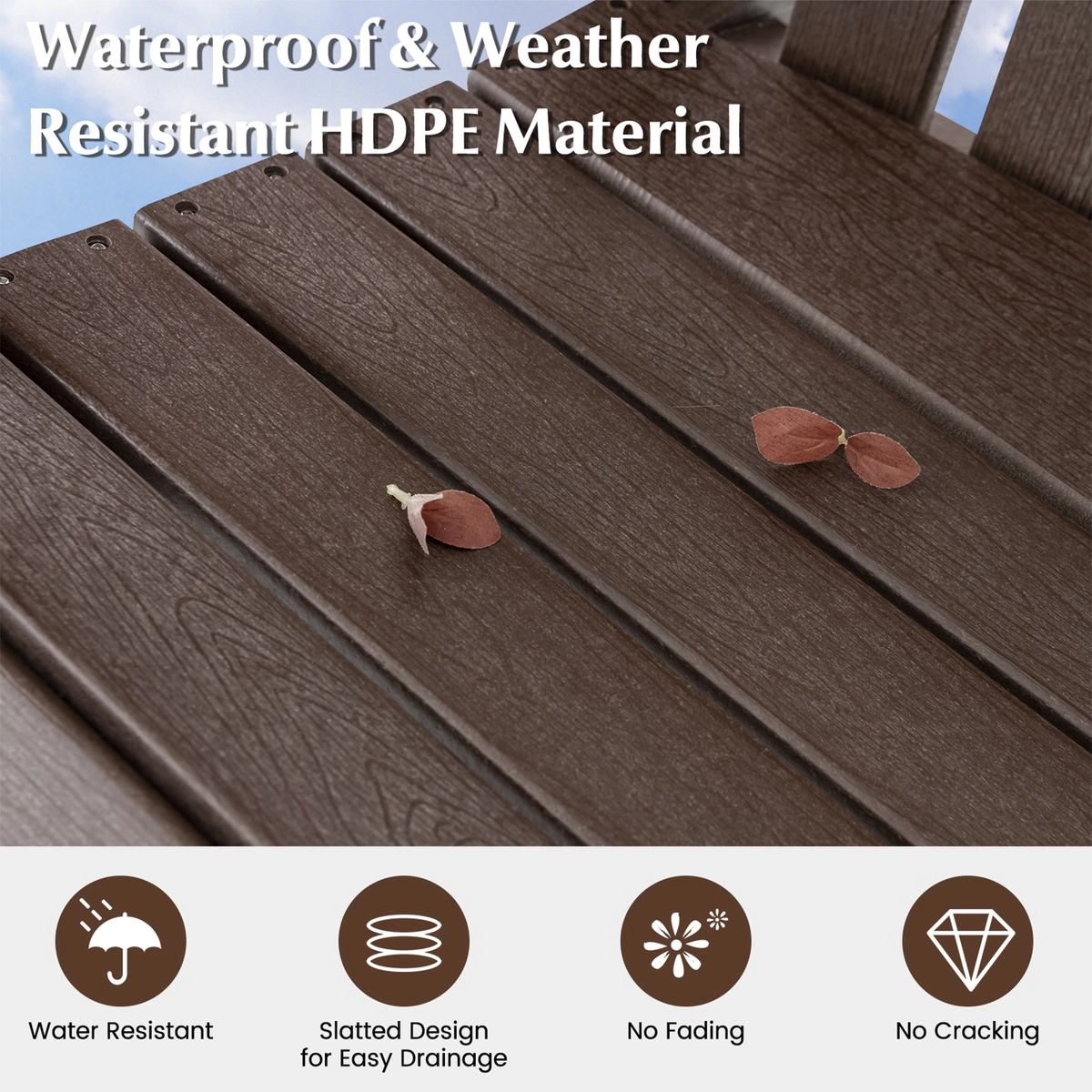 SUGIFT HDPE Faux Wood Grain Patio Adirondack Chair with Armrest and Footrest 330-Lb Capacity Brown