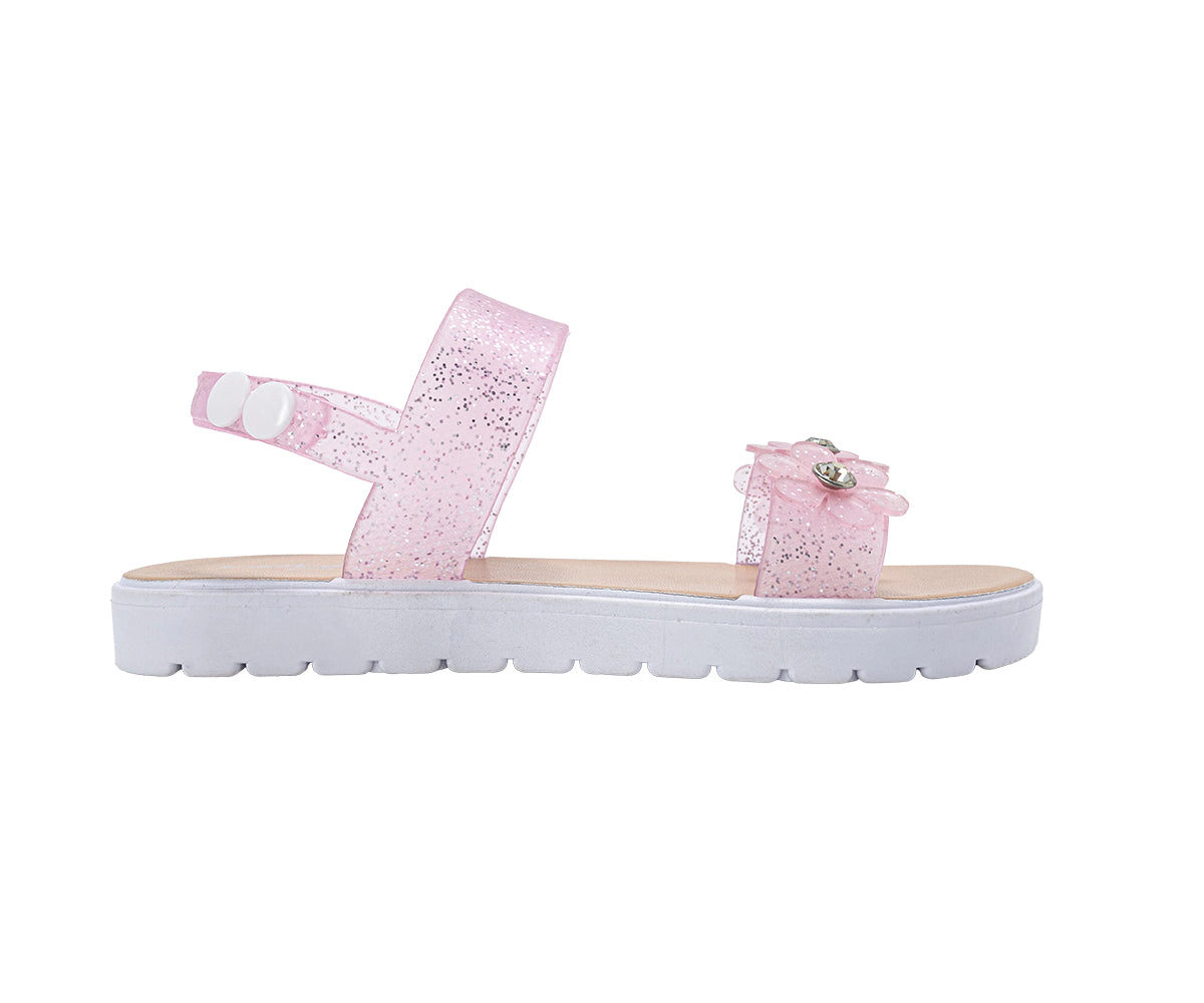 bebe Girl's Glitter Flower Strap Sandals with Rhinestone Accents