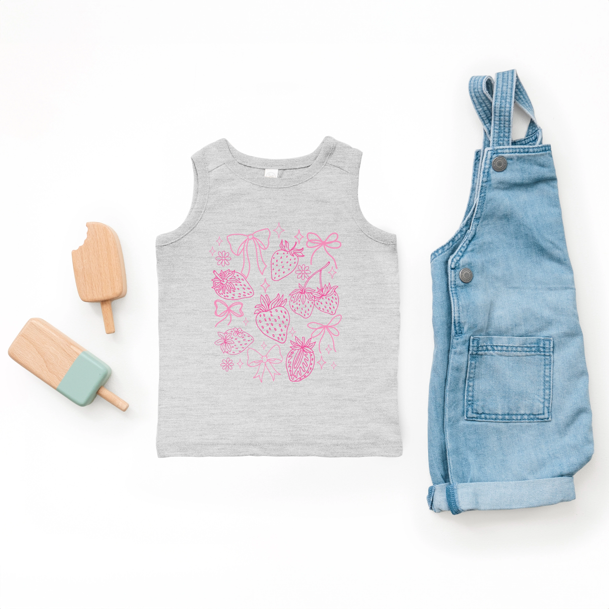 The Juniper Shop - Coquette Strawberries Outlined Toddler Graphic Tank