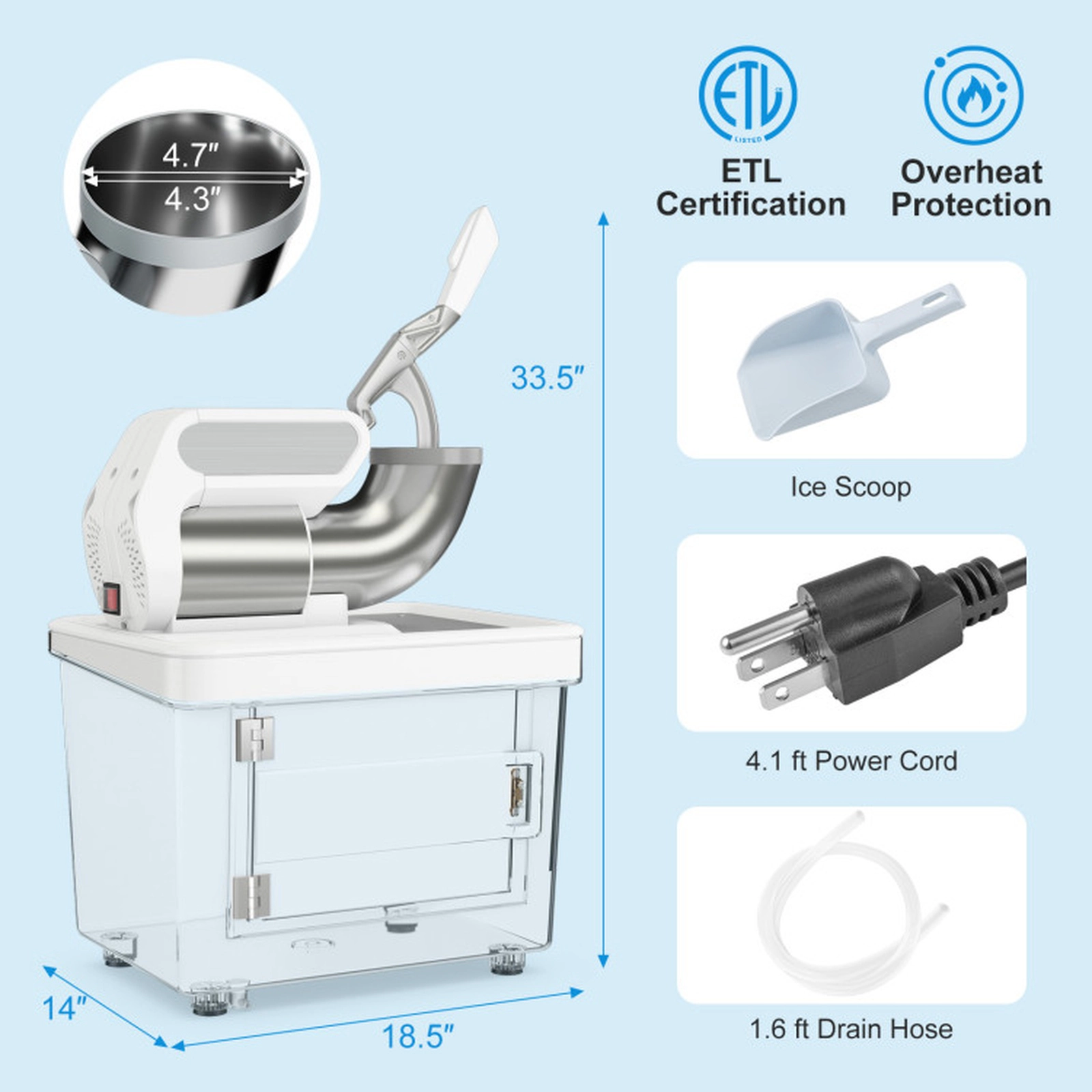 SUGIFT 300W Dual Blade Commercial Ice Crusher 660-lb per Hour 10-Gallon Storage 18.5 x 14 x 33.5-in Gray