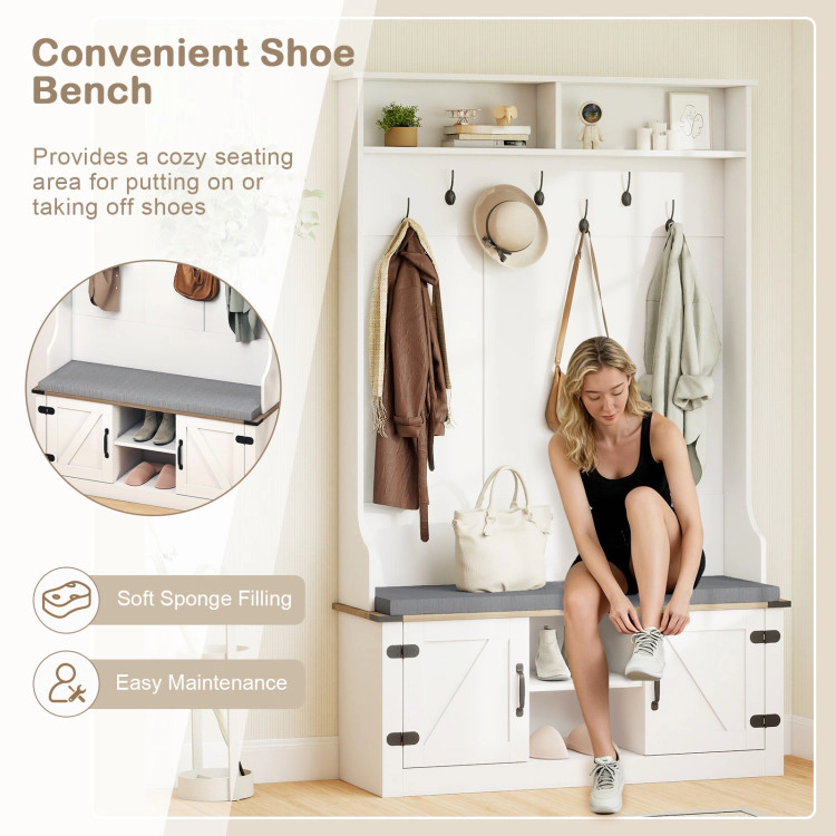 Hivvago 4-in-1 68.5 Inch Tall Coat Rack with Cushioned Bench and Shoe Storage