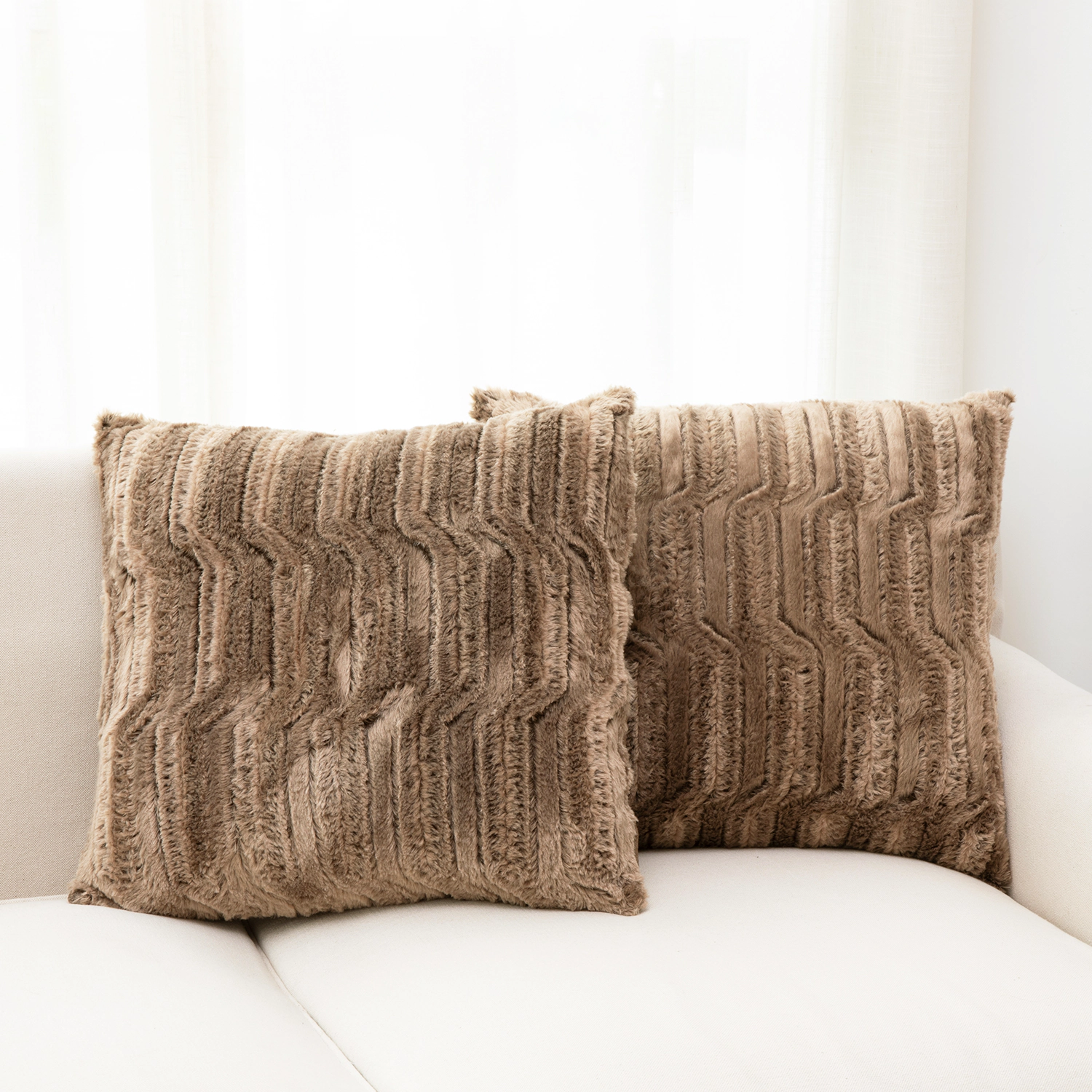 Cheer Collection Set of 2 Faux Fur Bamboo Design Throw Pillows, 18" x 18"