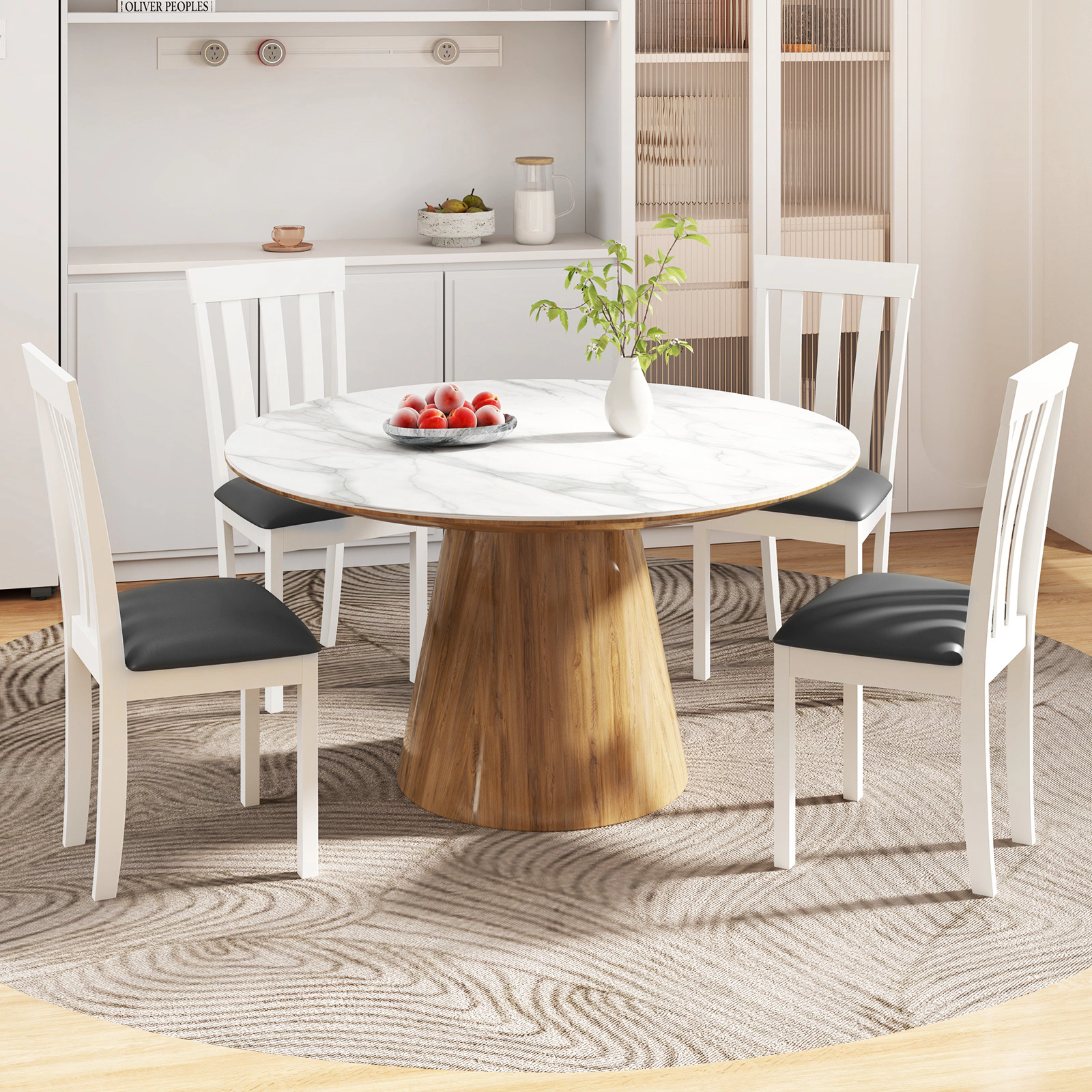 SUGIFT Set of 2 White Upholstered Dining Chairs, Padded Slat Back