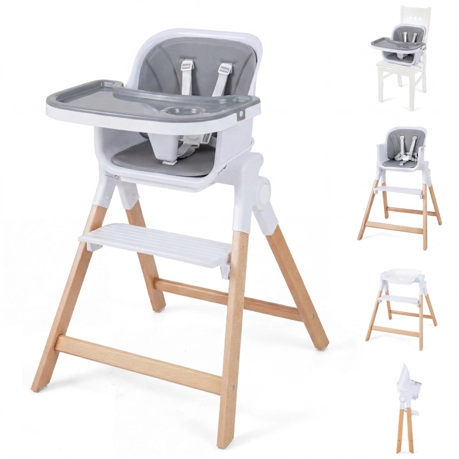 SUGIFT Gray Detachable Double Tray and Adult Stool 4-in-1 Convertible Baby High Chair