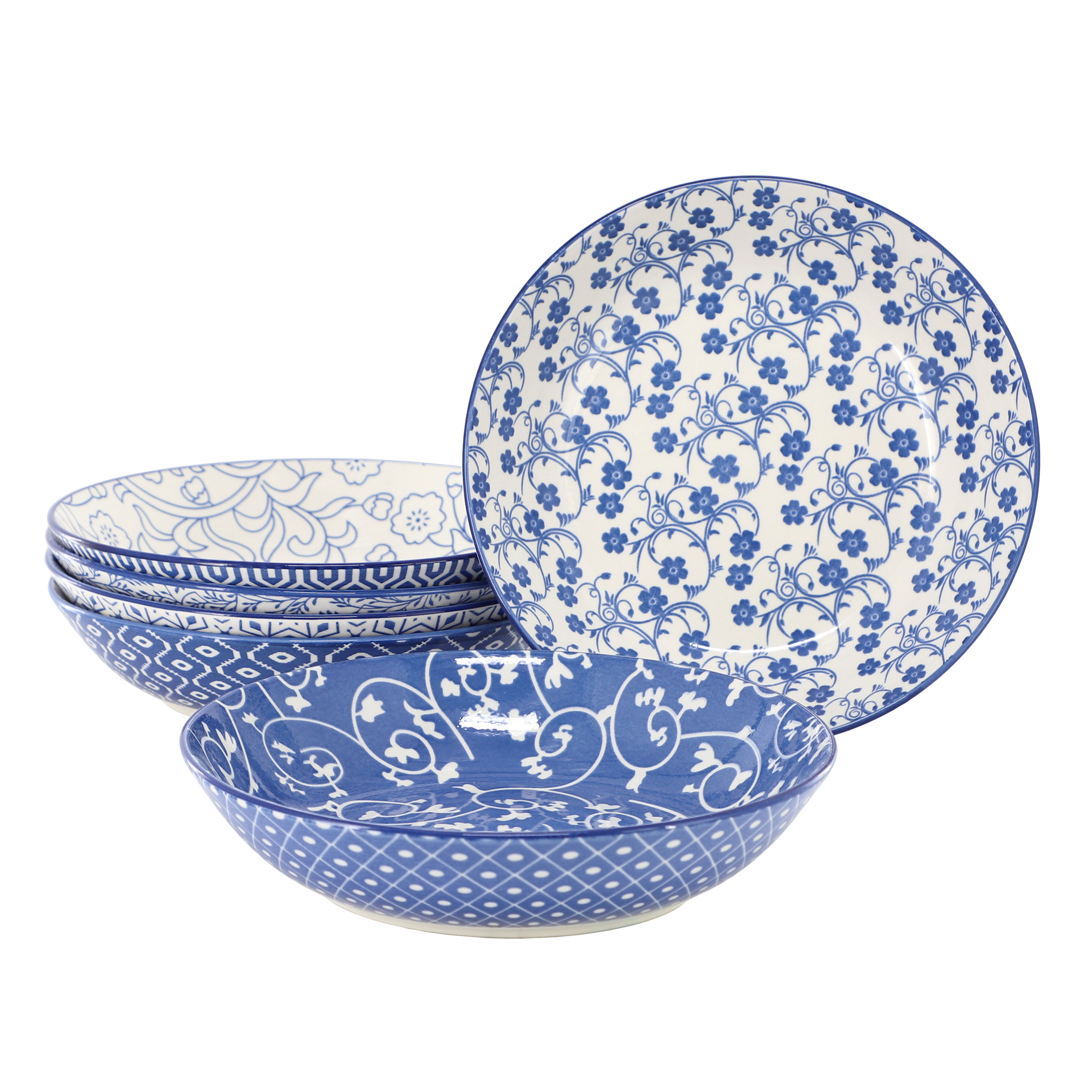 Elama Aurora 6 Piece Assorted Porcelain Bowl Set in Blue