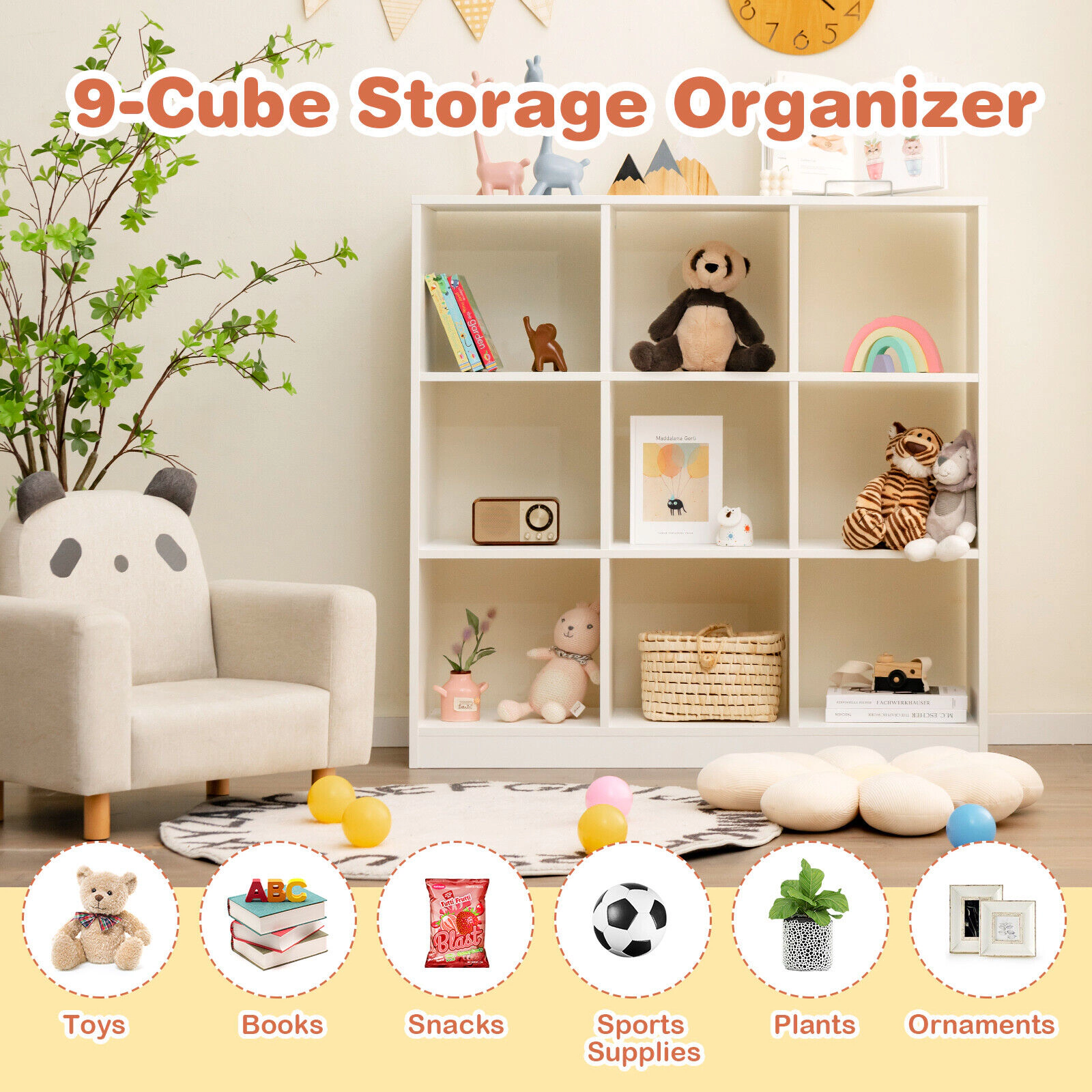 SlickBlue 9 Cube Kids Storage Organizer with 4 Tier Toy Shelf