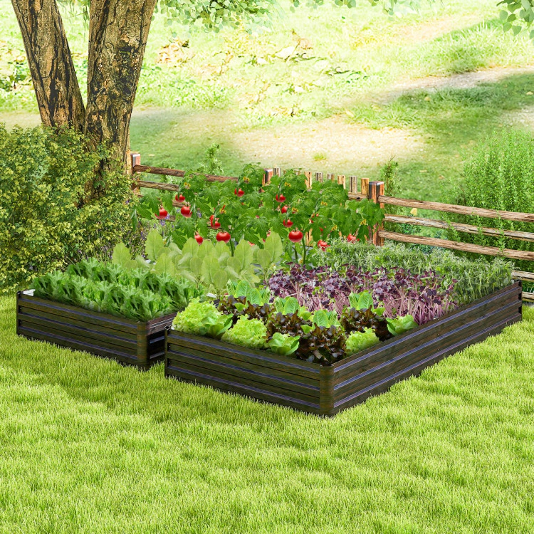 Hivvago Large Outdoor Metal Planter Box For Vegetable Fruit Herb Flower-Coffee