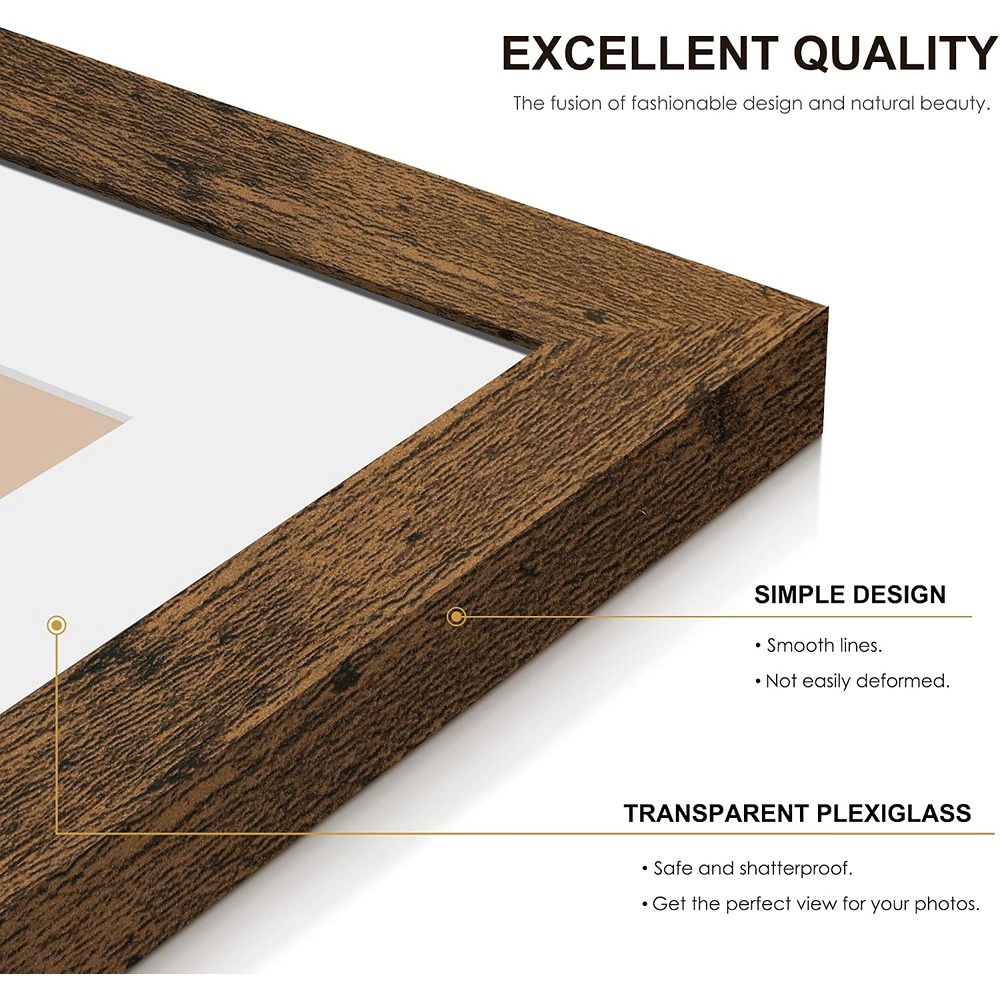 ACPJR 11x14 Picture Frames, Set of 6, Rustic Brown Woodgrain, Wall or Tabletop Display