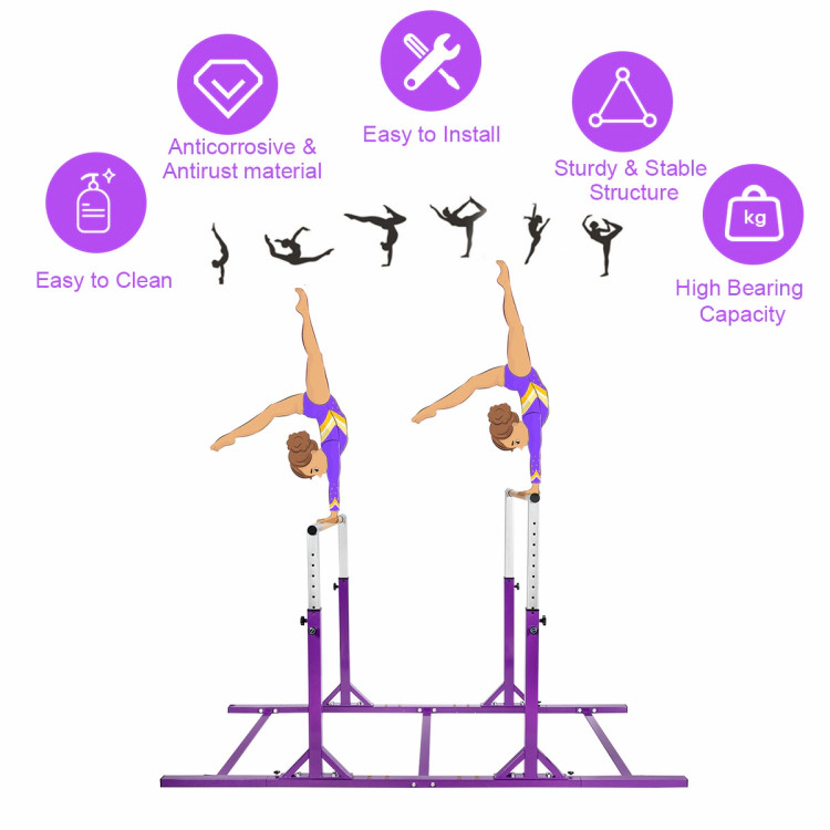 SUGIFT Purple 220-lb Capacity 11-Level 38-in to 55-in Adjustable Kids Gymnastics Double Horizontal Parallel Bars