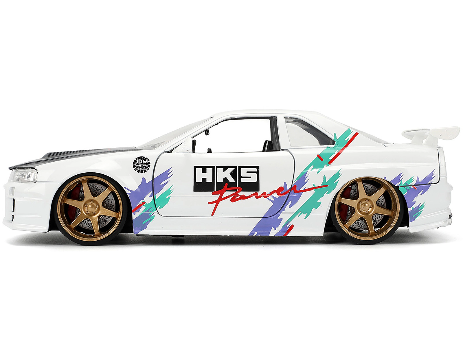 Jada 2002 Nissan Skyline GT-R (R34) RHD (Right Hand Drive) "HKS Power" White with Carbon Hood and Graphics