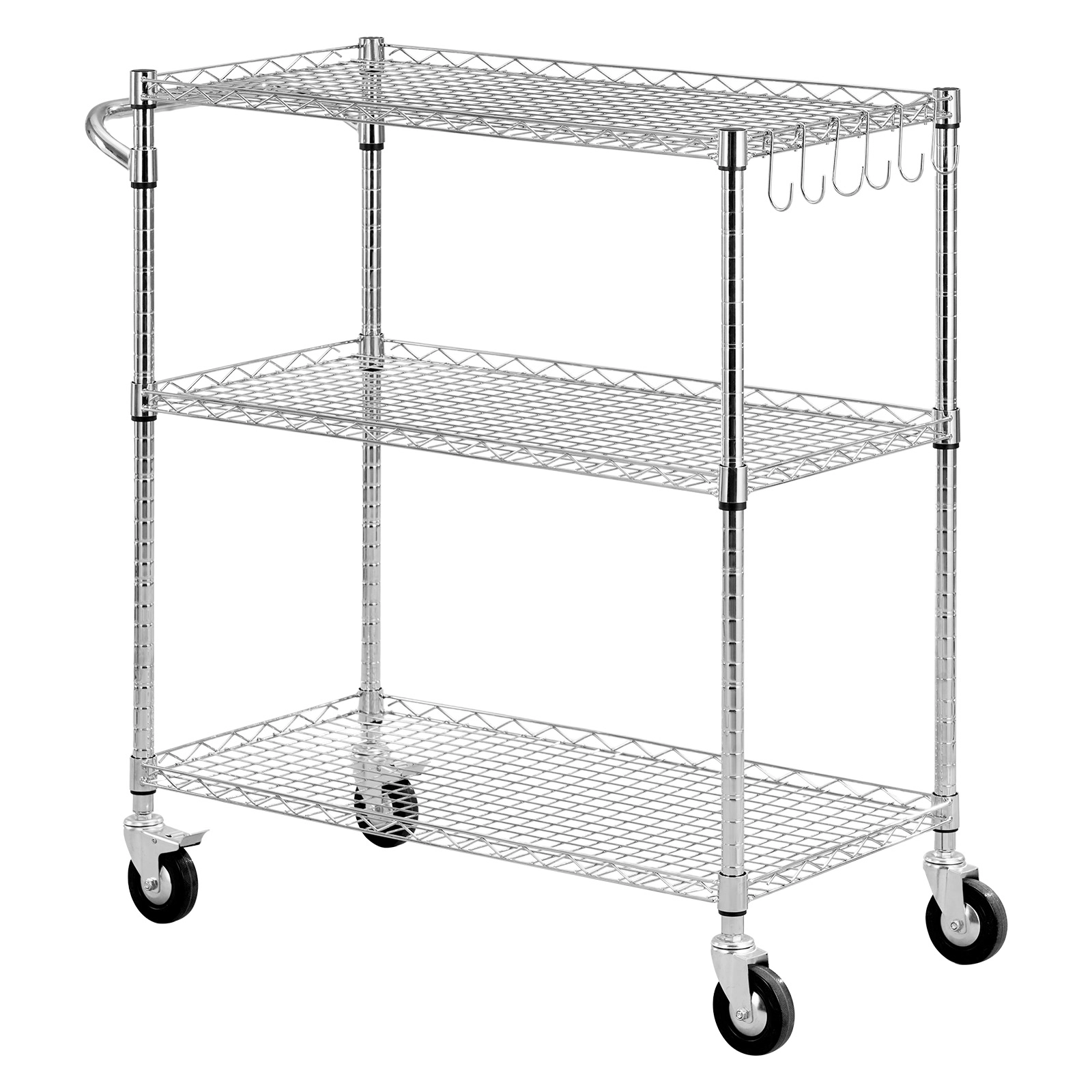 HONGGE Kitchen Utility Cart 3 Tier Heavy Duty Adjustable Wire Storage Rack Commercial Steel Rolling Service Trolley on