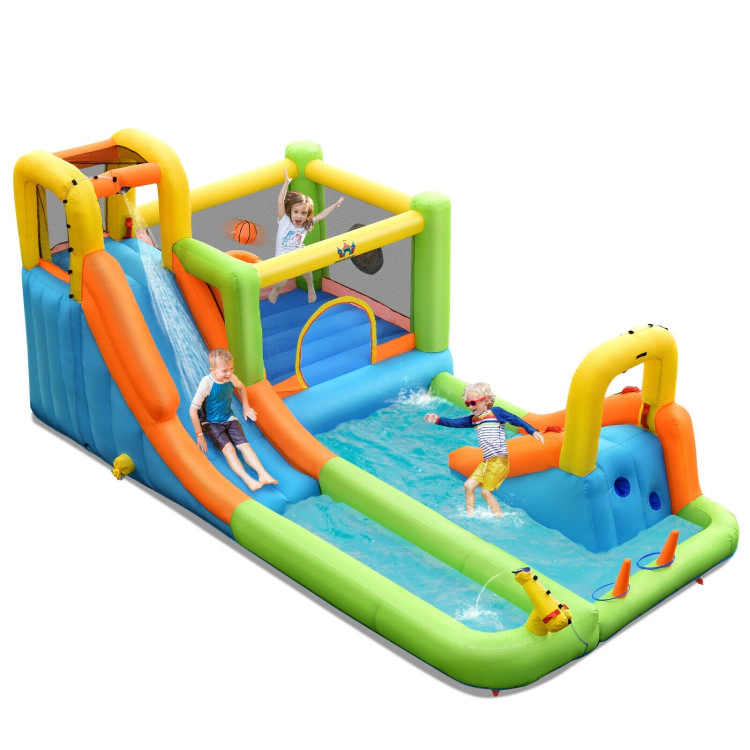 Hivvago 8 in 1 Inflatable Water Slide Park Bounce House Without Blower