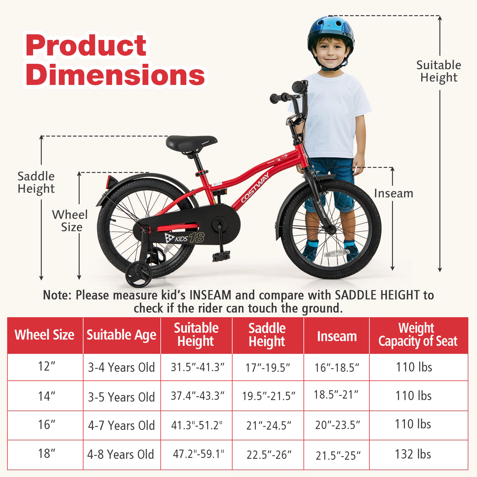 LJG Kids Bike Adjustable Bicycle with Reflectors and Bell