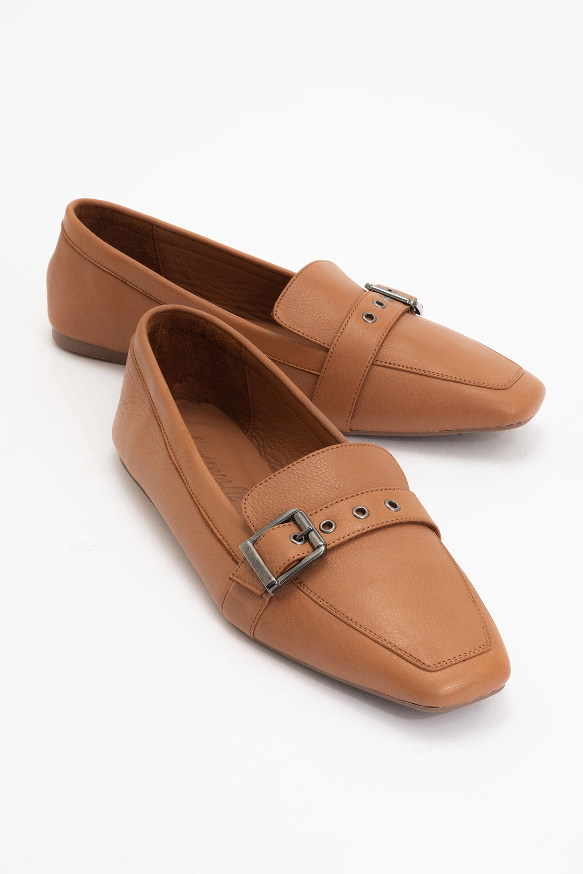 Forever & Always Womens Noir Leather Flat Loafers