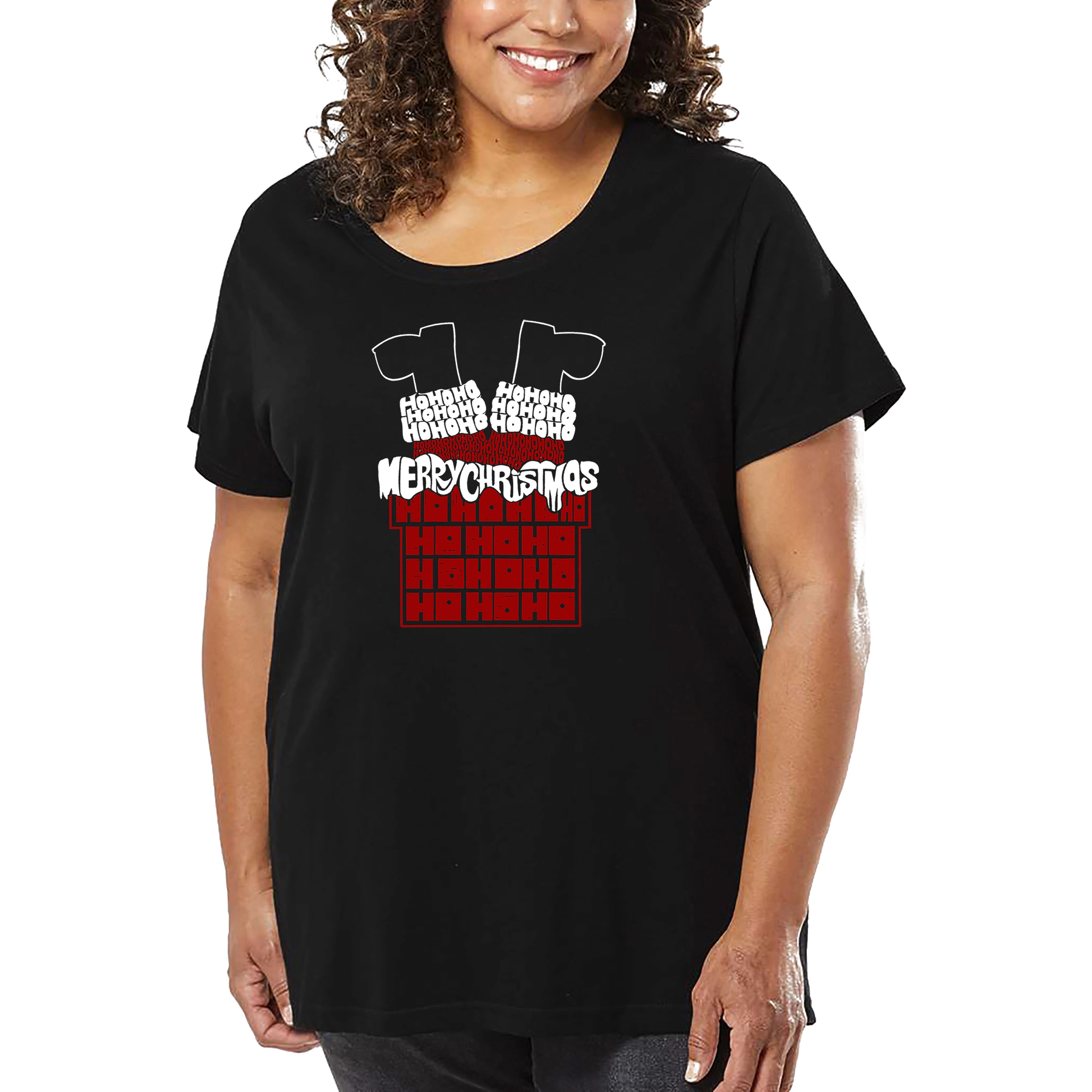 LA Pop Art Women's Plus Word T-Shirt - Chimney Santa