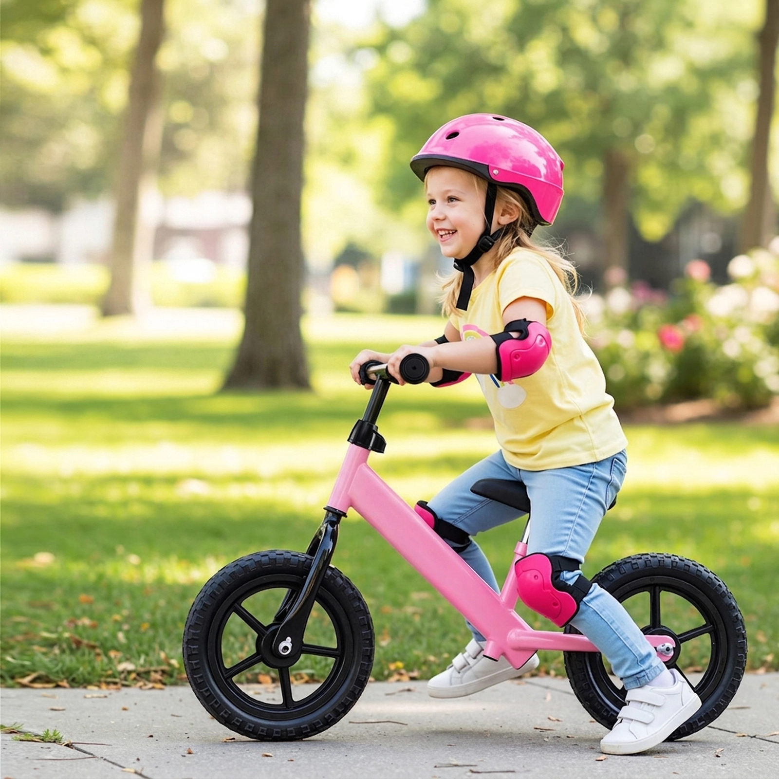 Toddler Balance Bike Pink Ages 2-5 Anti-Slip Grips Padded Saddle Adjustable Height 55-lb Max Weight