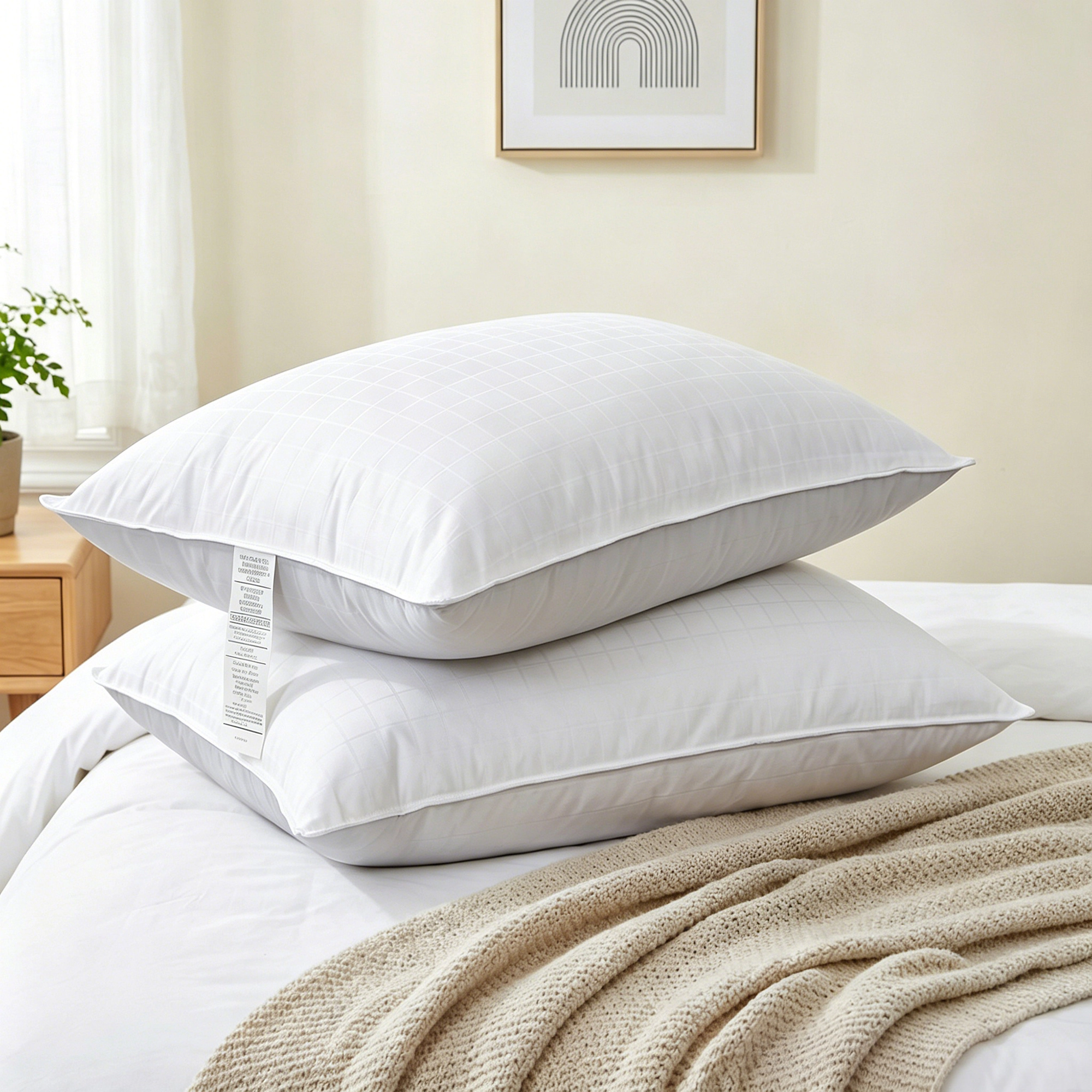 Unikome Set of 2 300 Thread Count Goose Feather Pillows – 100% Cotton Shell, Gusseted Bed Pillows