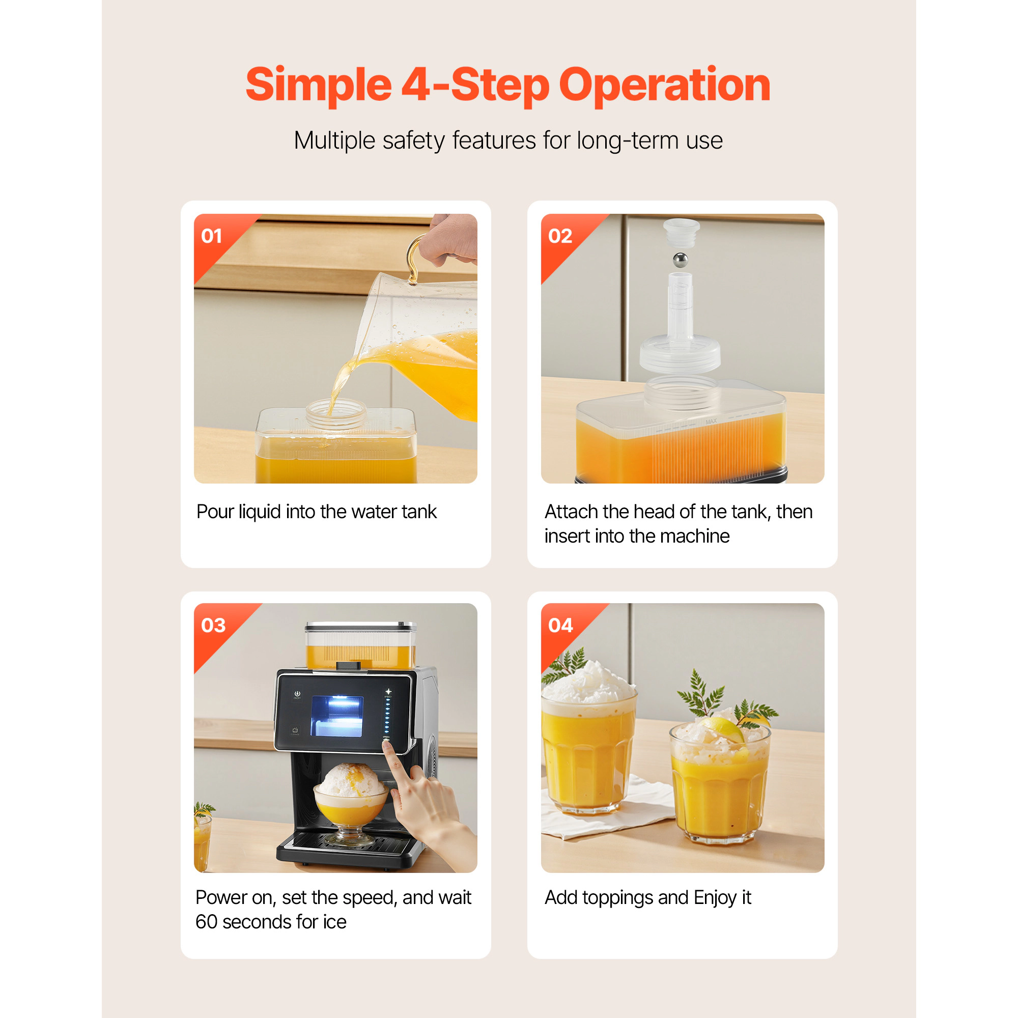 HONGGE Snowflake Ice Machine /24H Maker Ice-Shaver with Stainless Steel Blade Electric Snow Cone