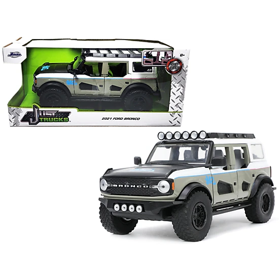 Jada Collectible 2021 Ford Bronco Gray And White With Matt Black Hood Roof Rack "M2 Motoring" "Just Trucks" Series
