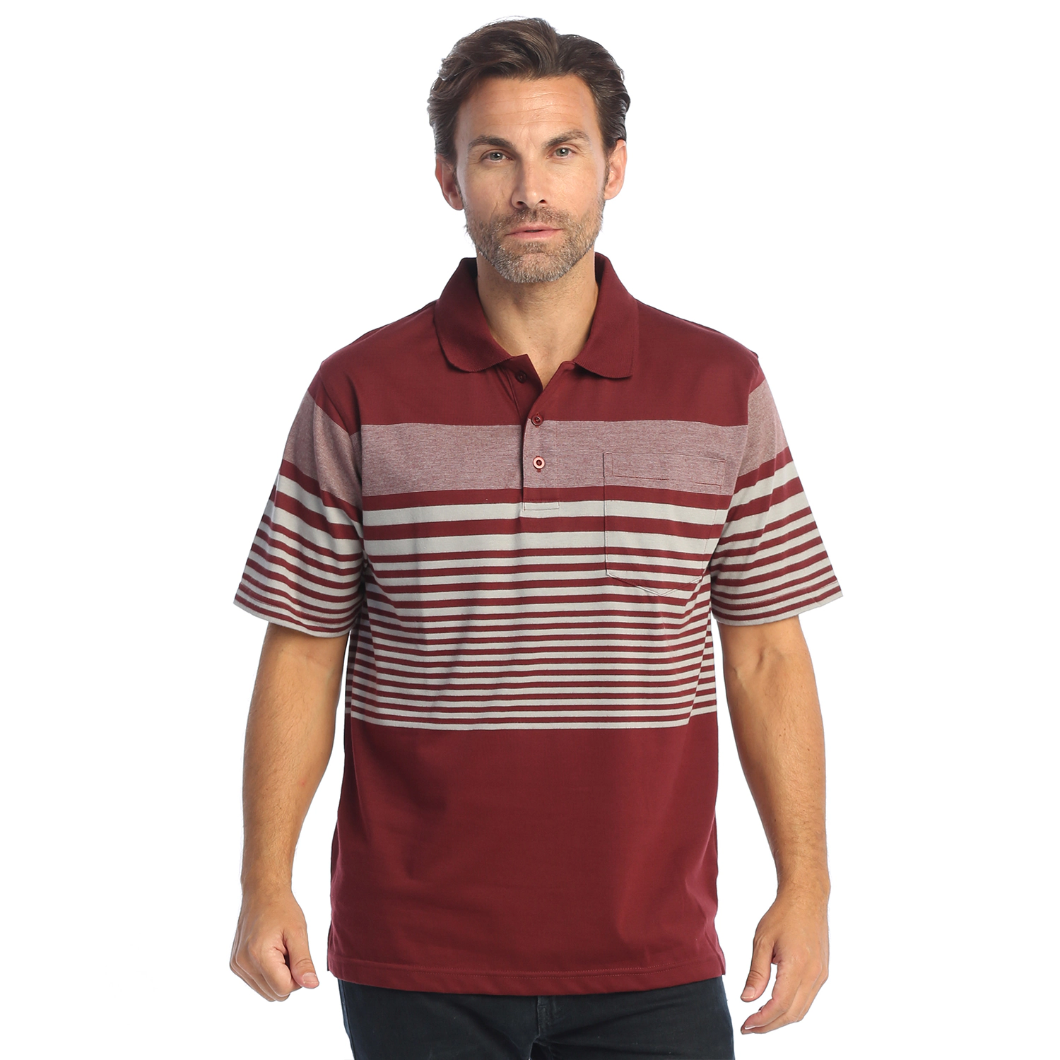 Gioberti Men's Multi-Stripe Short Sleeve Polo w/ Pocket