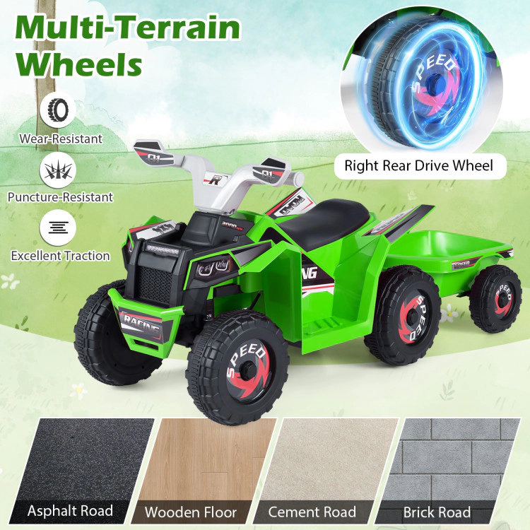 Hivvago 6V Kids Electric ATV Quad Car with Detachable Trailer