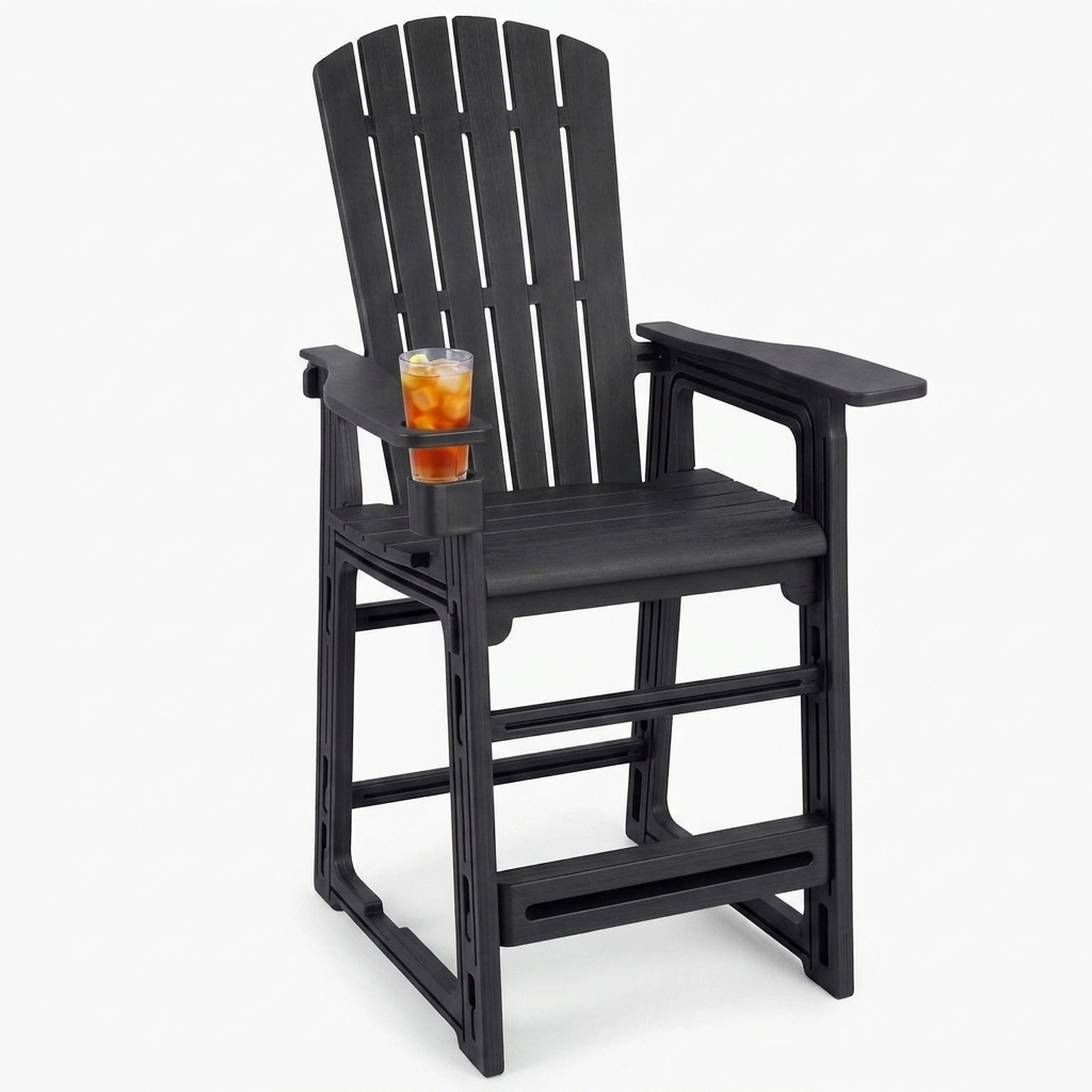 SUGIFT Outdoor Bar Stool Chairs with Backrest, Armrests and Cup Holder 440-lb Capacity 29-in Seat Height Black