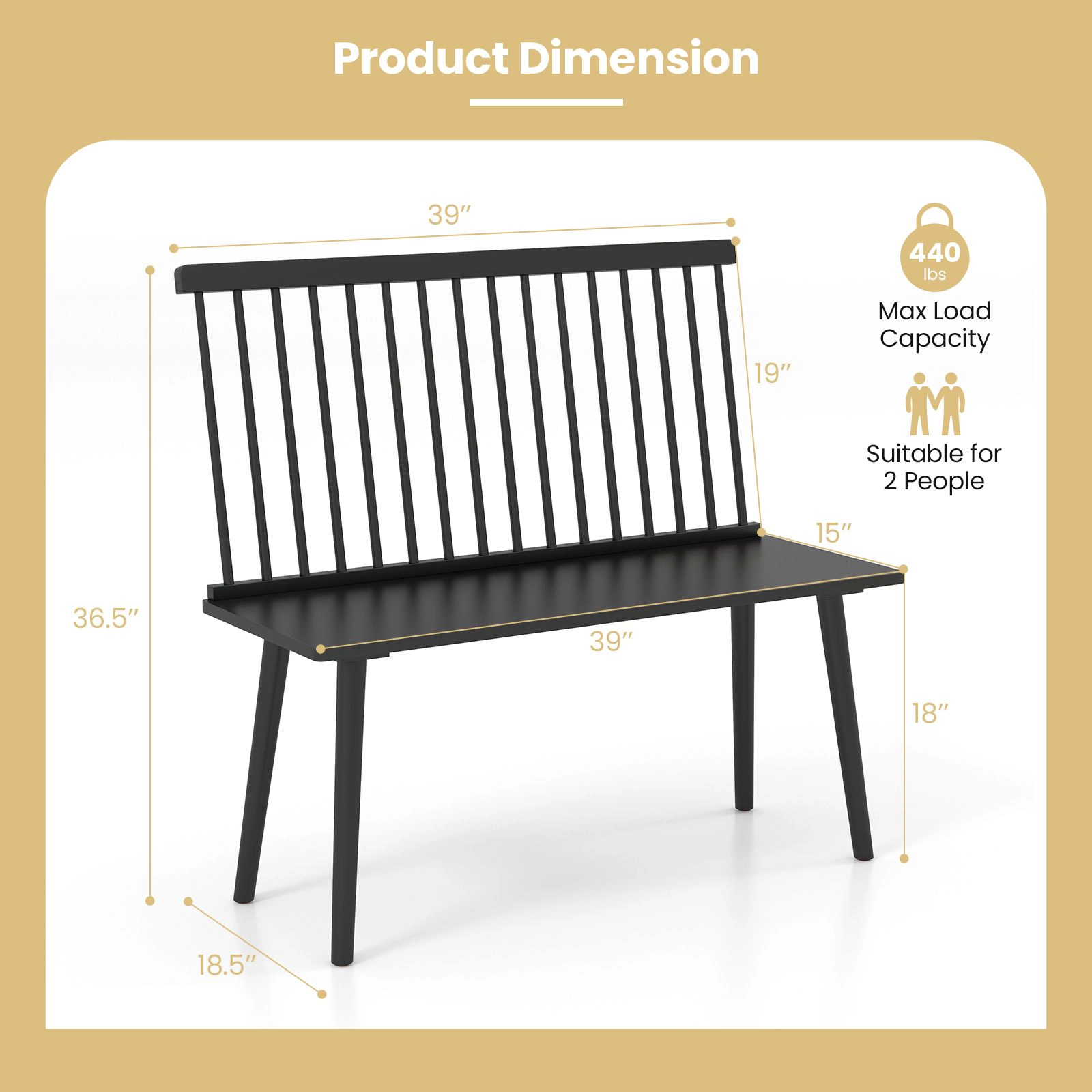 SlickBlue Wooden Entryway Bench, Spindle Back, Rubber Wood, 440 lbs