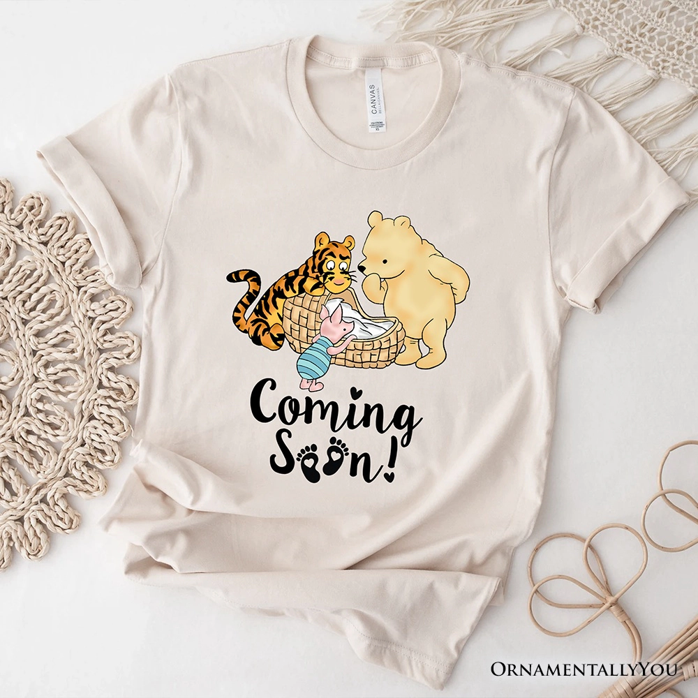 OrnamentallyYou Womens Winnie-The-Pooh Pregnancy Announcement Baby Coming Soon T-Shirt