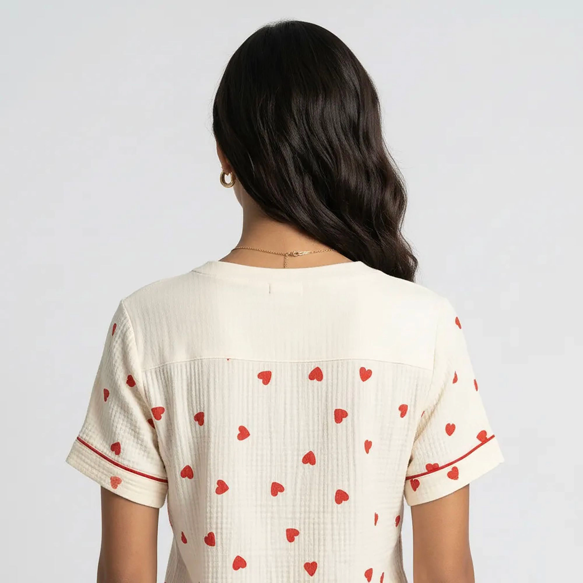 Anna-Kaci Women's Heart Print Valentine Pajama Set with Short Sleeve Button Up Top and Relaxed Fit Elastic Waist Pants