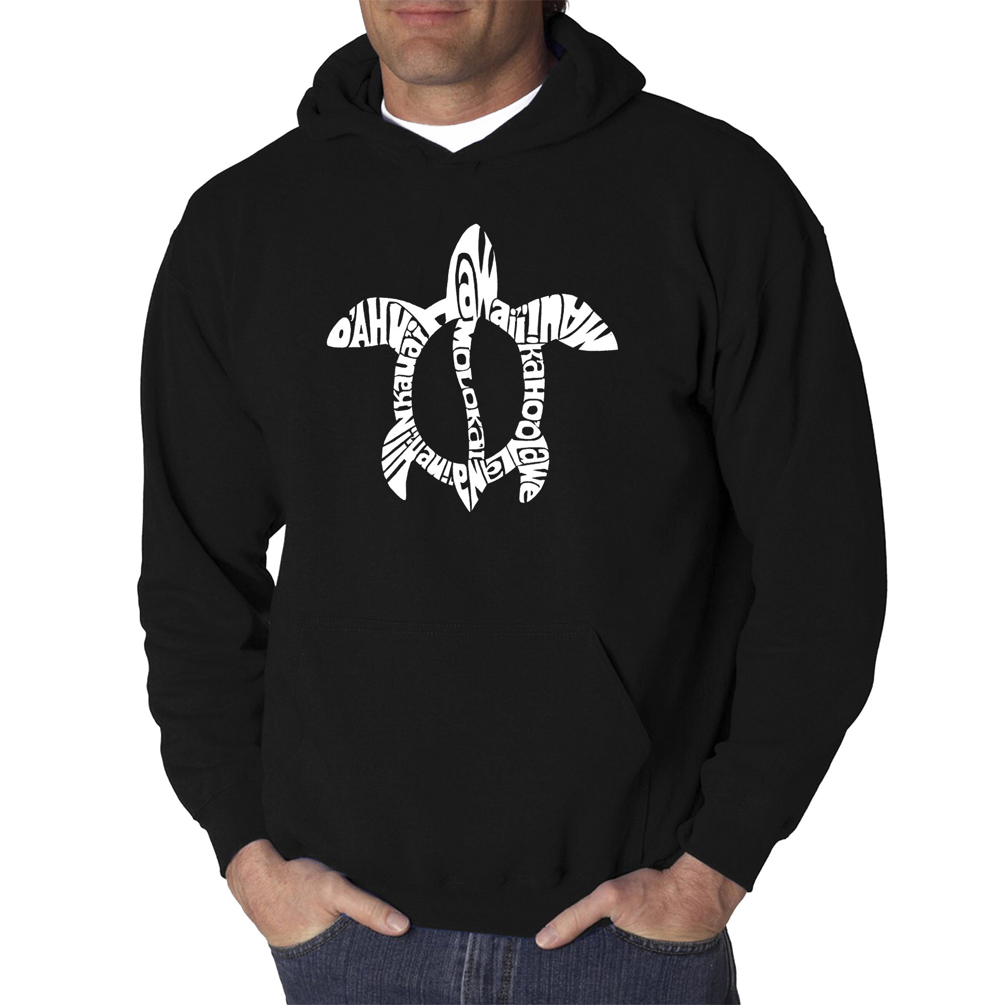 LA Pop Art Honu Turtle - Hawaiian Islands Men's Word Hooded Sweatshirt