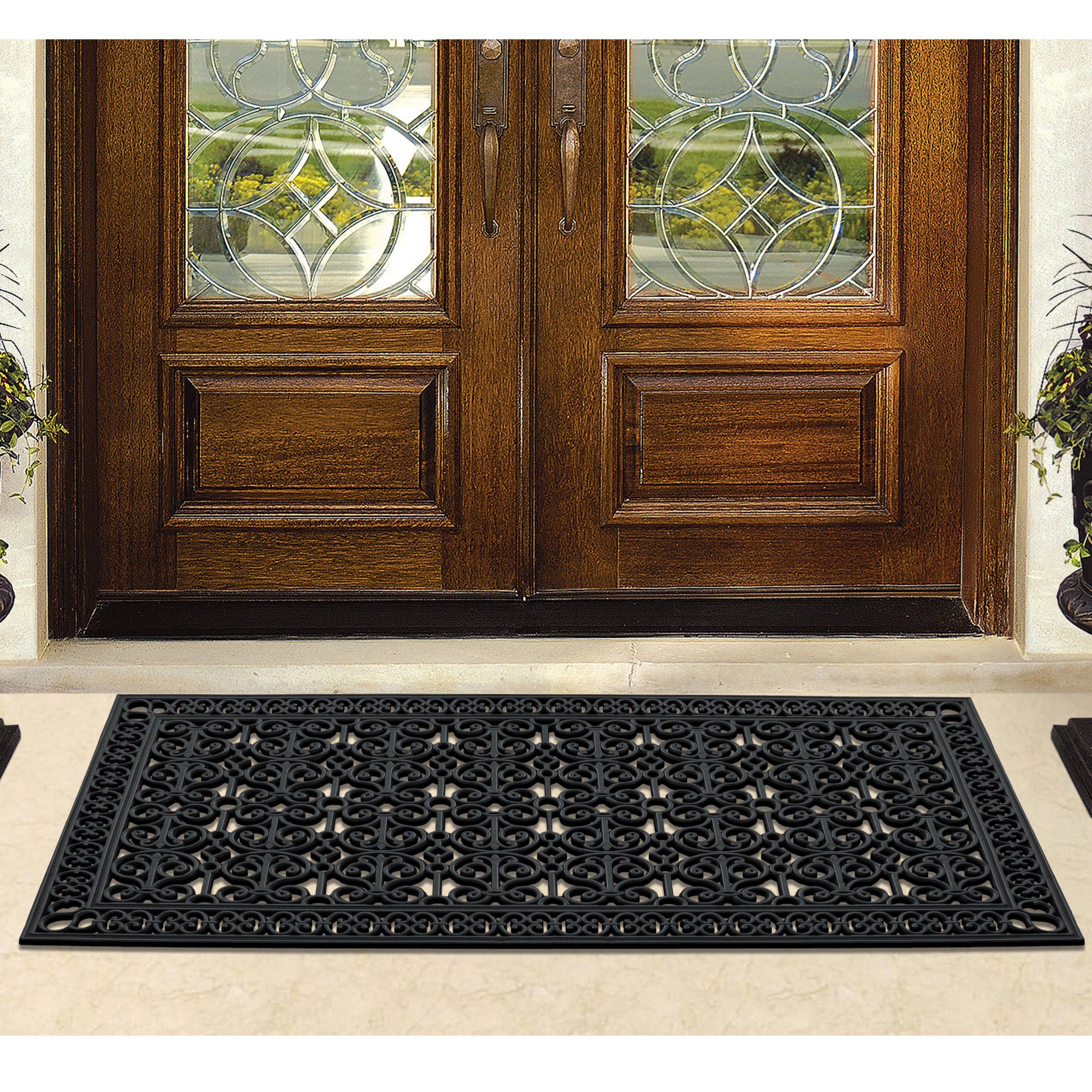 A1 Home Collection 34 lb Heavy Duty Rubber Doormat Non-Slip Outdoor Dirt Scraper Mat, Black Estate, 36 x 72 Inches
