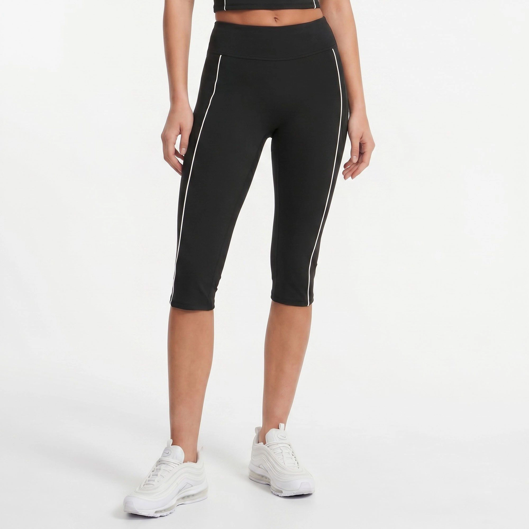 Anna-Kaci Women's High-Waist Side Stripe Capri Leggings Wide Waistband Cropped Workout Yoga Pants